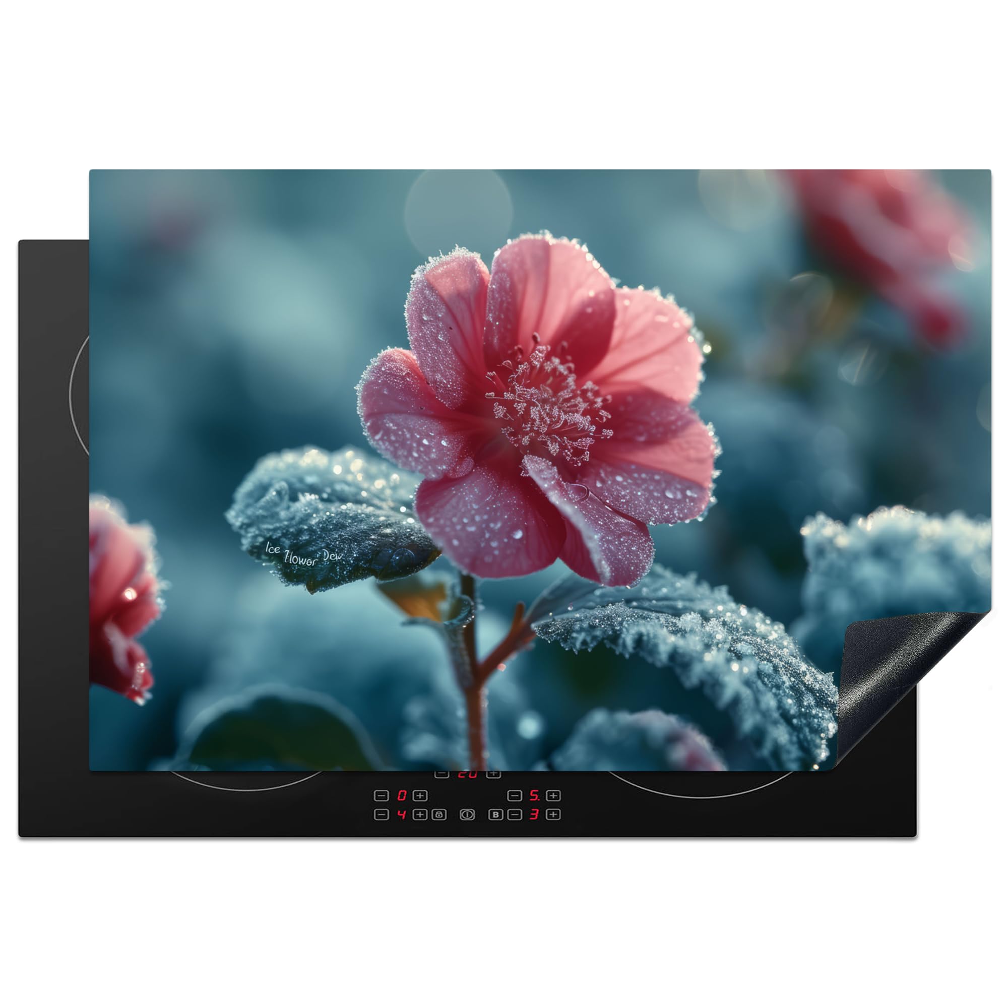KitchenYeah© Induction Hob Protector Mat 20.1"x30.3" / 77x51 cm Cooker Top Protectors Cover Ceramic Covers Electric Hobs Vinyl Flower - Red - Winter - Drops