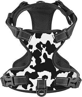 No Pull Dog Harness for Medium Dogs Easy Walk Dog Vest Adjustable Collars Harnesses & Leashes Set Breathable Oxford Outdoor Walking Safety Reflective Strip Cow Skin Texture Print Dog Prints