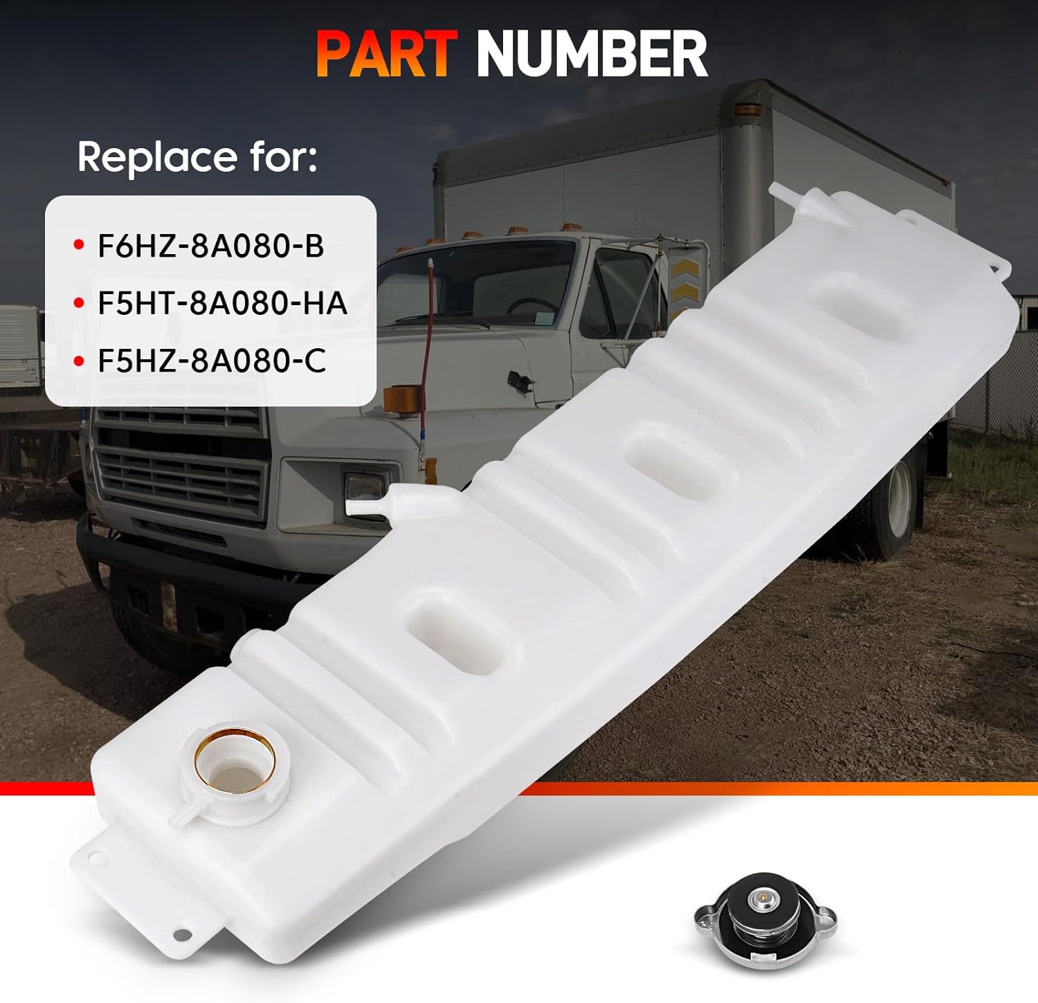 Radiator Overflow Reservoir Bottle Coolant Expansion Tank with Cap Compatible with Ford Truck F600 F700 F800 B600 B700 B800 1980-1998 Replace# F5HT-8A080-HA F6HZ-8A080-B F5HZ-8A080-C