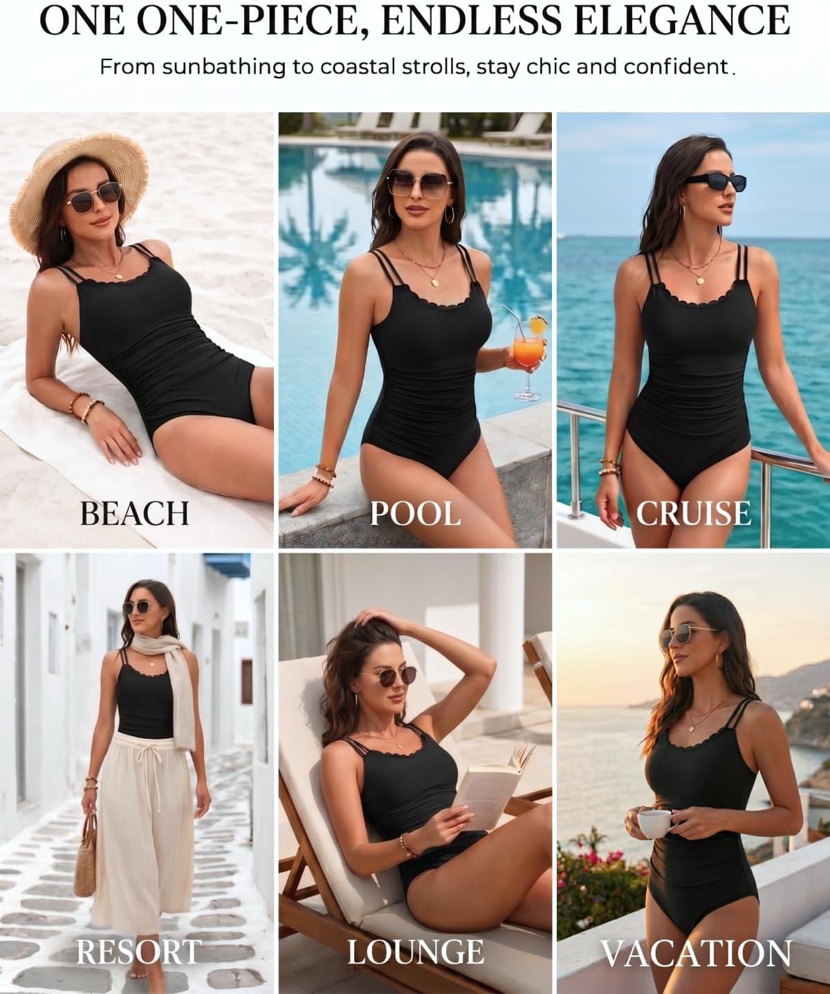 Daci Womens One Piece Swimsuit Tummy Control - Slimming Bathing Suit Scalloped Neck Swimwear 2026