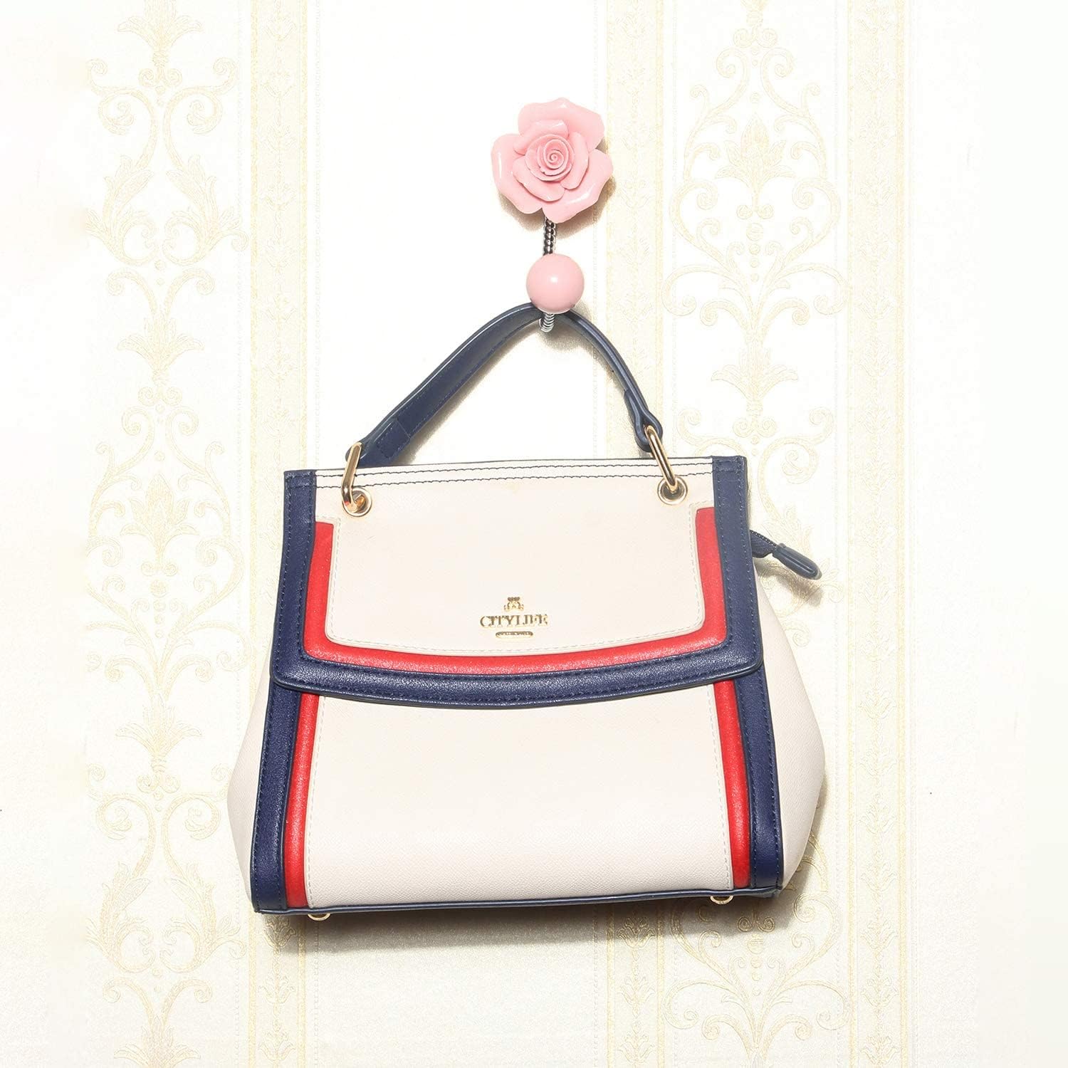 Beautiful 3D Flower Ceramic Wall Coat Hook, Chrome Decorative Robe Hook, Scarf, Bag, Towel, Hat etc for Kitchen Bathroom Office-Rose Pink-4 Pack