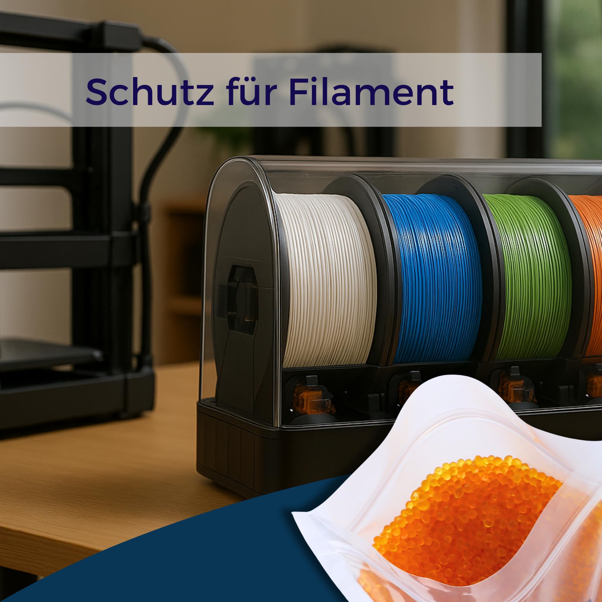 DRYSAFE Silica Gel 2 kg – Trockenmittel 2–5 mm mit Feuchtigkeitsindikator | Für 3D-Druck Filamente, Elektronik & Lebensmittel | Geruchsneutral | Luftdichter Doypack-Beutel