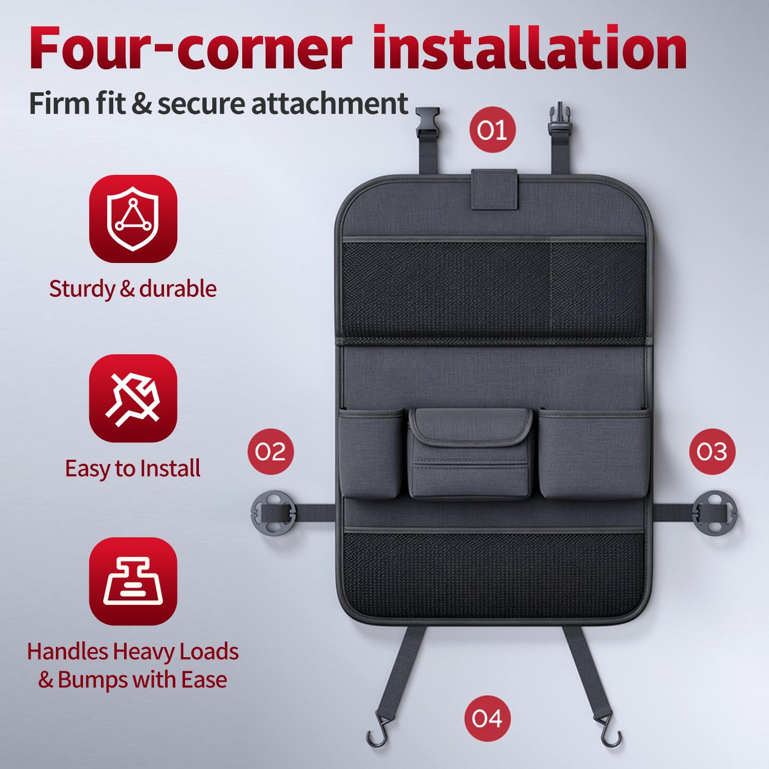 Organizzatore Sedile Auto con Tavolino Pieghevole e Porta Fazzoletti, Premium Protezione Sedile Auto Bambini, Impermeabile Organizer Auto Bambini per Tablet, Nero (2)