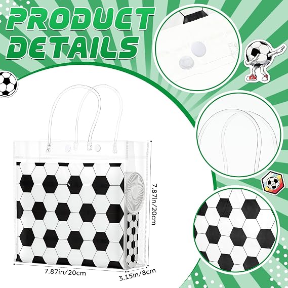 Tujoe 36 Pcs Soccer Party Favors 40 x 12 Cooling Workout Towel Mini Portable Handheld Fan with Lanyards Clear Soccer Gift Bag with Handles and Stickers for Sport Team Gift, Battery Not Include