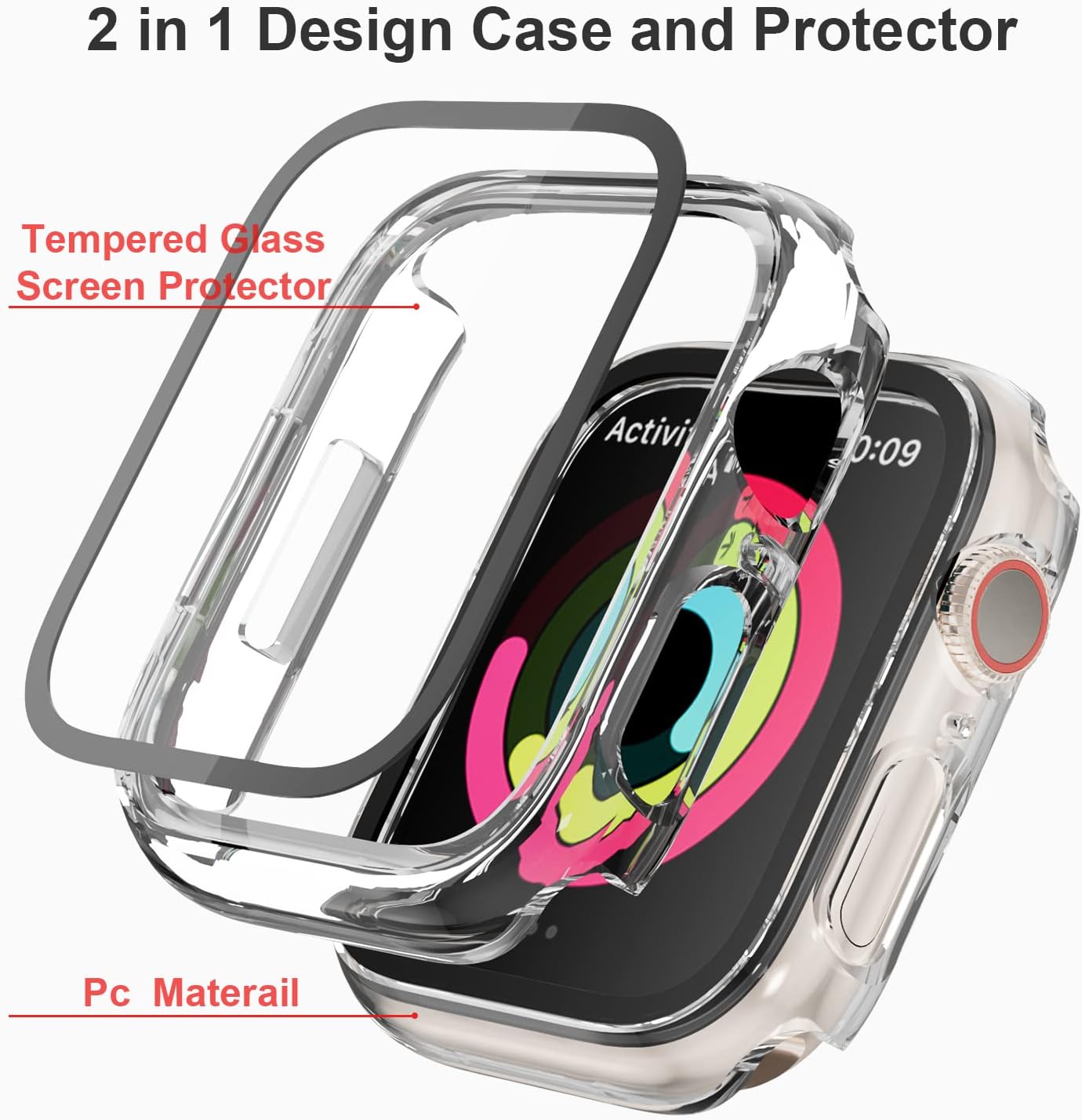 Cuteey 8 Pack Compatible for Apple Watch Series 8 7 41mm Tempered Glass Screen Protector Case, All Round Full Protective PC Cover Bumper for Apple Watch 7 Accessories