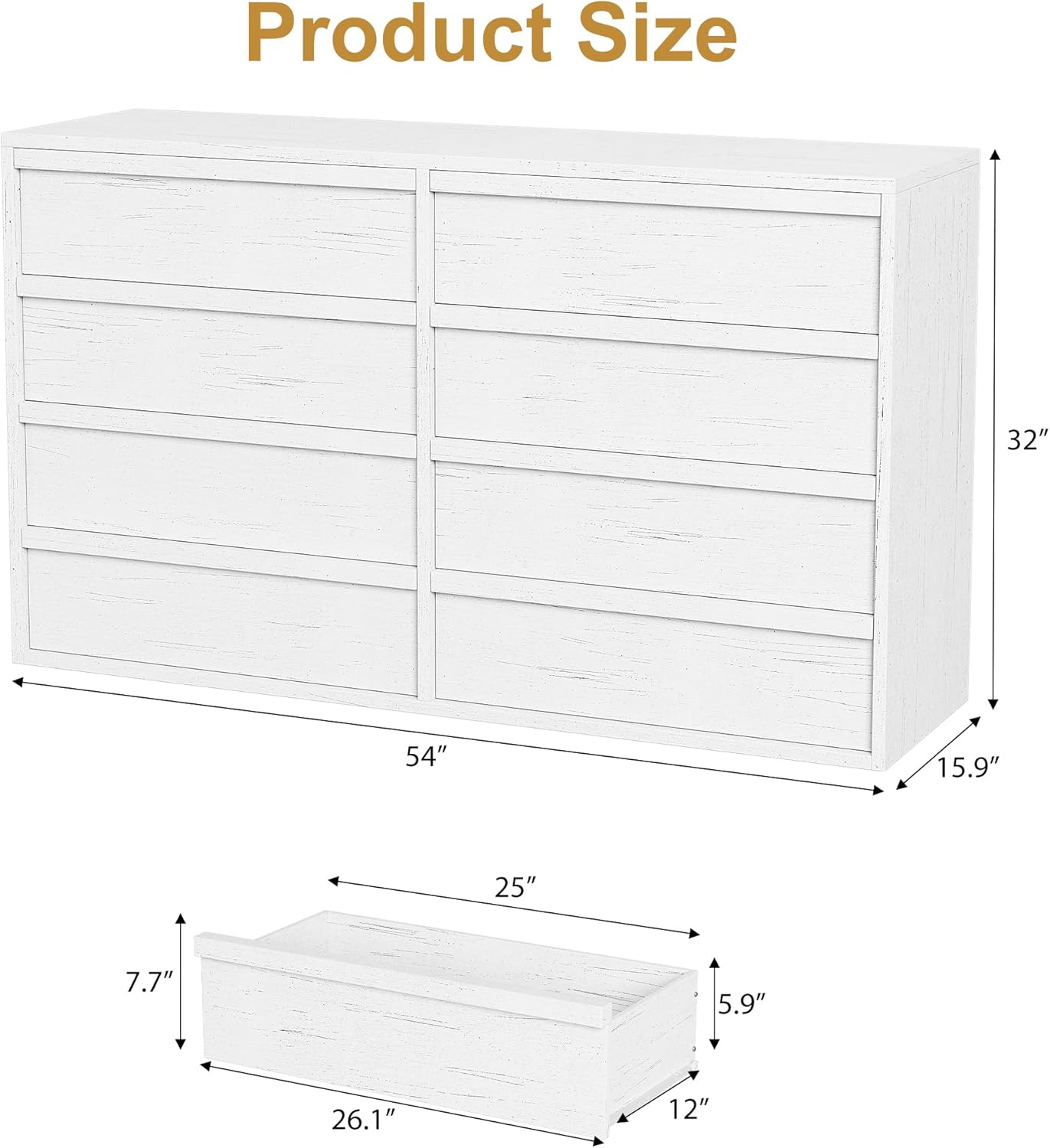 GarveeHome 8 Drawer Dresser for Bedroom, 54 in Wide Double Chest of Drawers with Large Storage, Modern Dresser Organizer Closet for Living Room, Nursery and Hallway