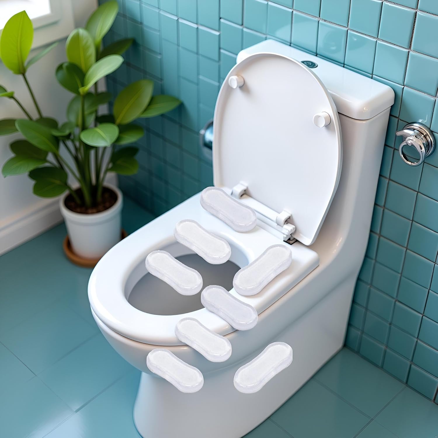 8Pcs Transparent Toilet Seat Bumper Set, Silicone Strong Adhesive Toilet Seats Lid Bumpers, Toilet Seat Bumpers, Silicone Adhesive Set, Lid Buffers for Home, Hotel, Hospital