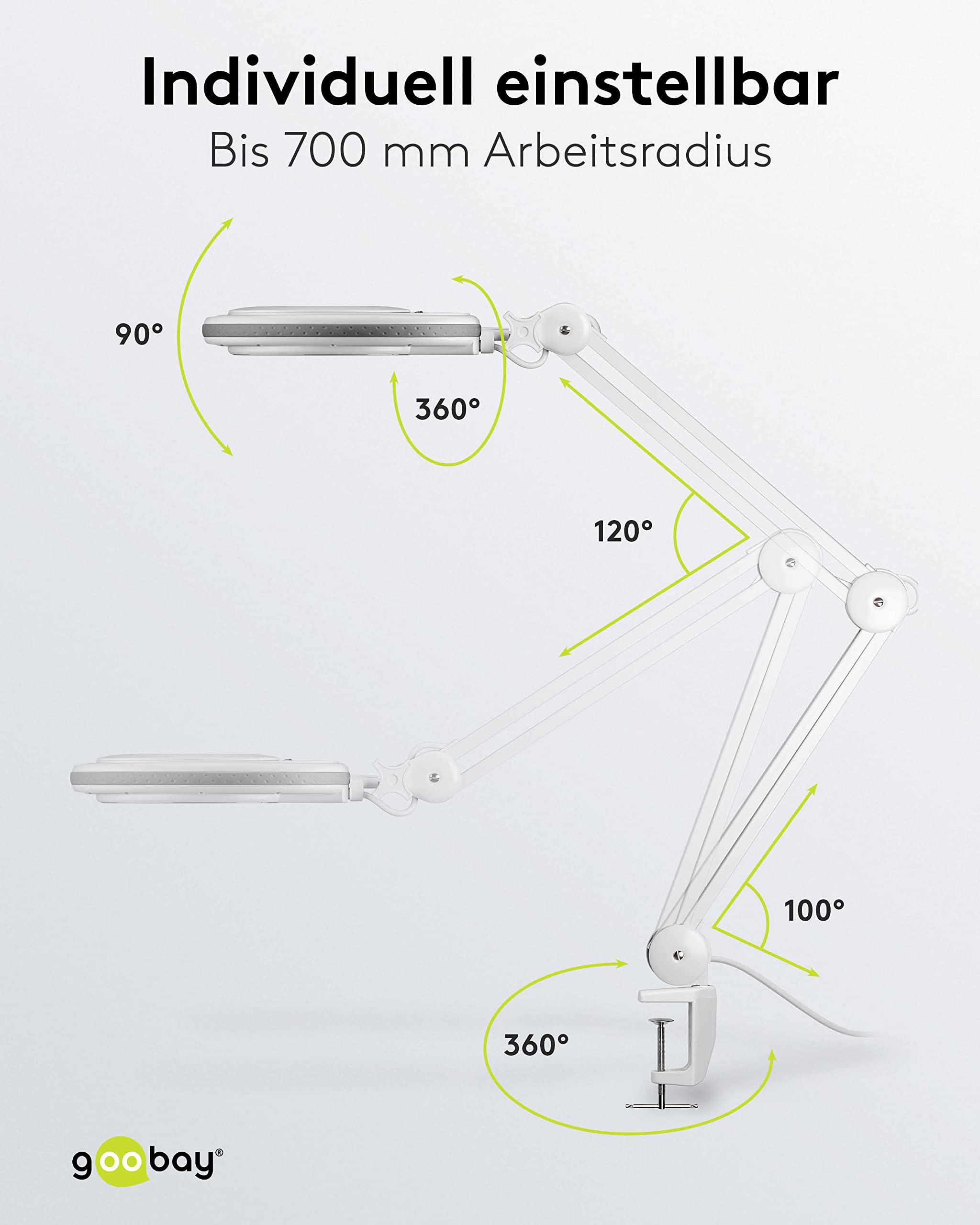 goobay Lampa z lupą/lampa LED z tworzywa sztucznego/pobór mocy 8 W, temperatura barwowa 6500 K/strumień świetlny 650 lm/napięcie robocze 230 V (AC) 60361, biała