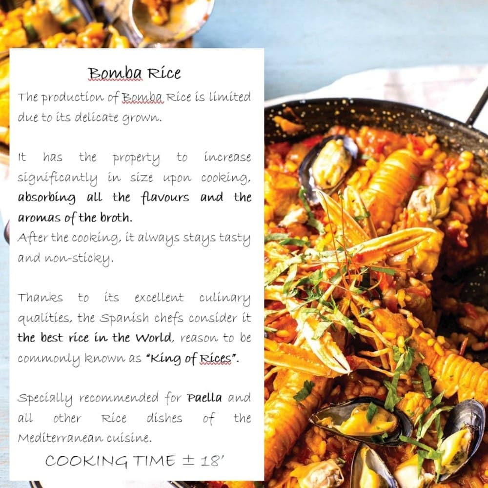 Bomba Paella Rice D. O. Valencia - Arroz Bomba, the White Rice from Spain 1 Kg (2.2 lbs)