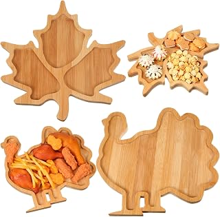 Sintuff 2 Pcs Fall Turkey Shaped Charcuterie Board Leaves Cute Bamboo Serving Tray Natural Snack Platters Gifts Party Supplies Candy Dish Bowl for Thanksgiving Housewarming Harvest Party