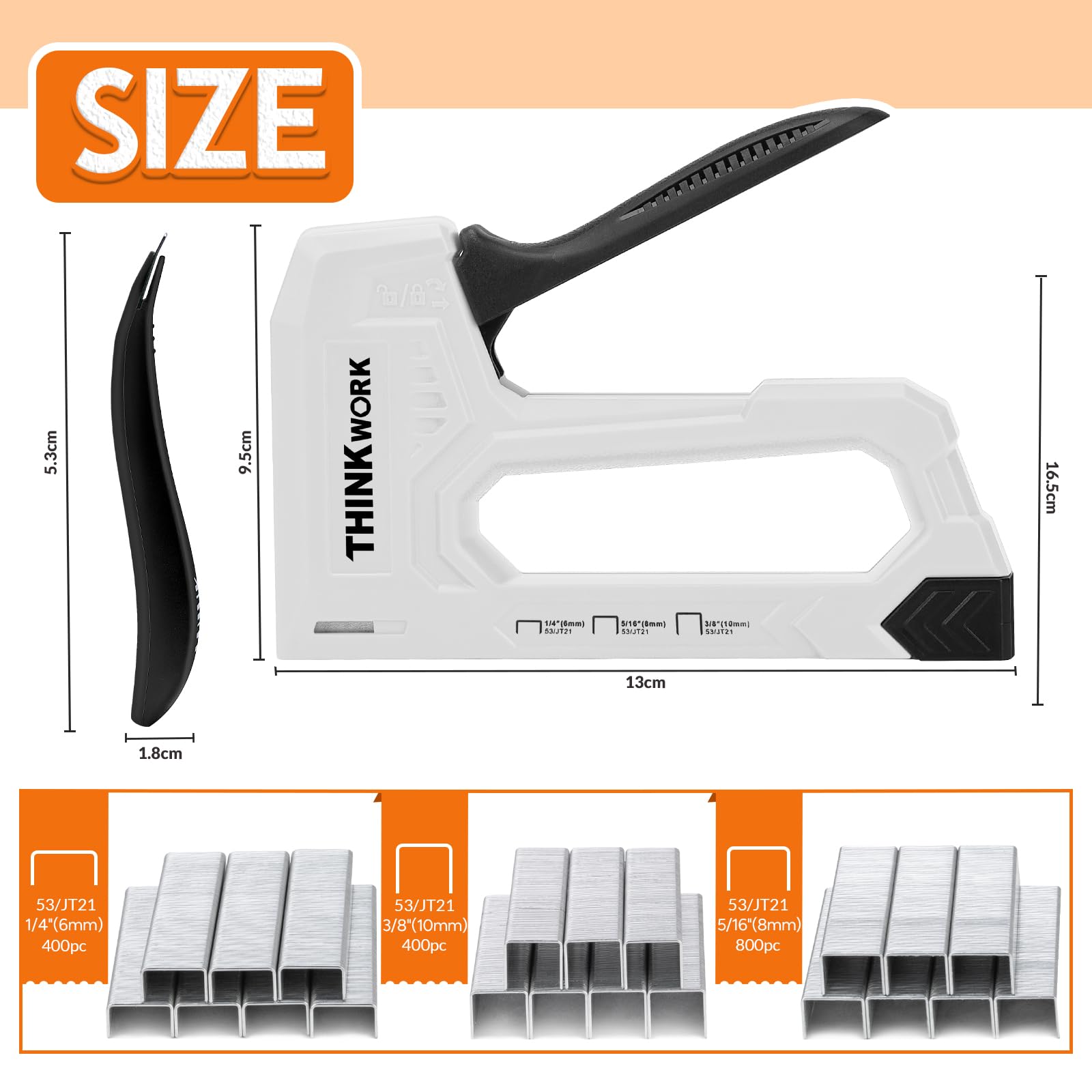 THINKWORK Light Duty Staple Gun, Upholstery Staple Gun for Wood with 1600pcs JT21 Staples 1/4", 5/16" - Image 2