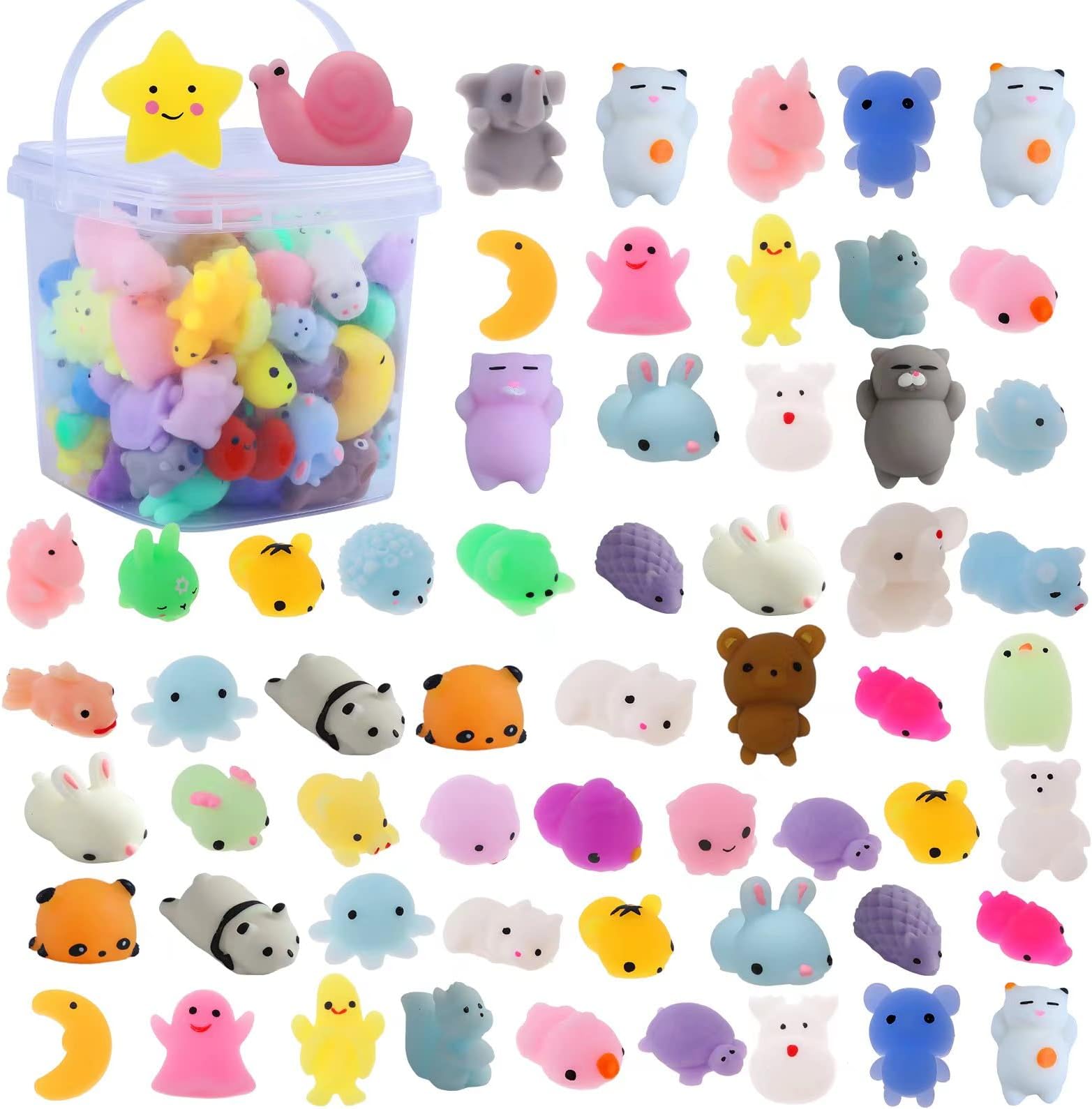 Bingcute 72 pcs Mochi Squishy Toys, Kawaii Squishy Animals for Party Favors Classroom Prize Pinata Easter Fillers Fidget Toys Pack Bulk Squishies Toys