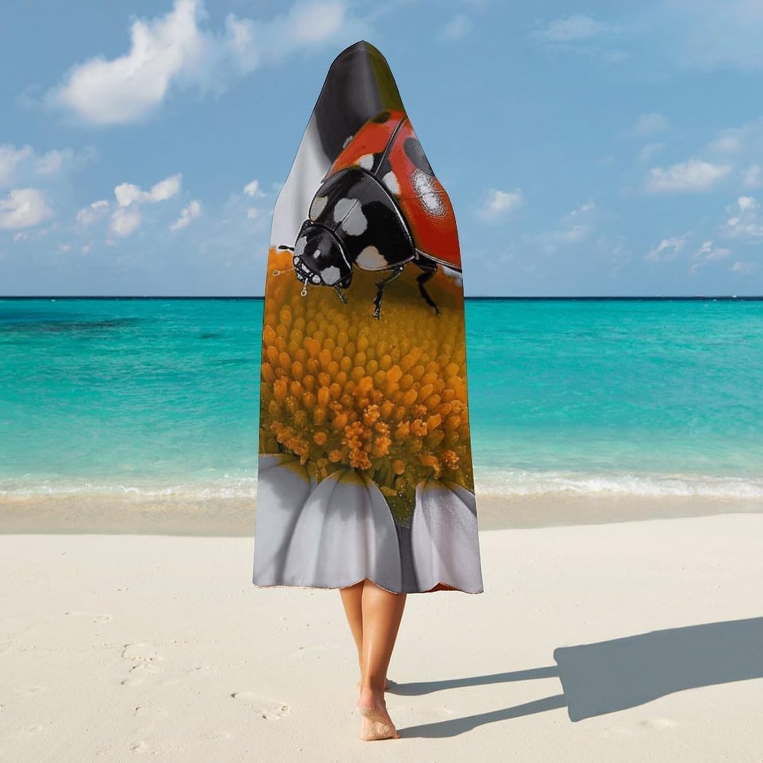 Ladybug Daisy Wearable Hooded Blanket, Ultra Soft Arctic Velvet Cape Cloak Unisex - Cozy Wearable Blanket