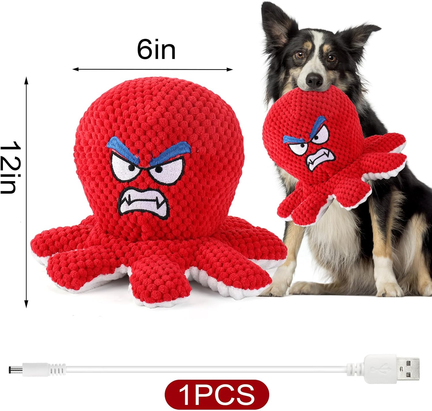 BABORUI Interactive Dog Toys Octopus, Jumping Squeaky Dog Toys with Recording and Music Modes, Rechargeable Moving Dog Chew Toys for Small/Medium/Large Dogs to Keep Them Busy(Angry Octopus) - Image 5