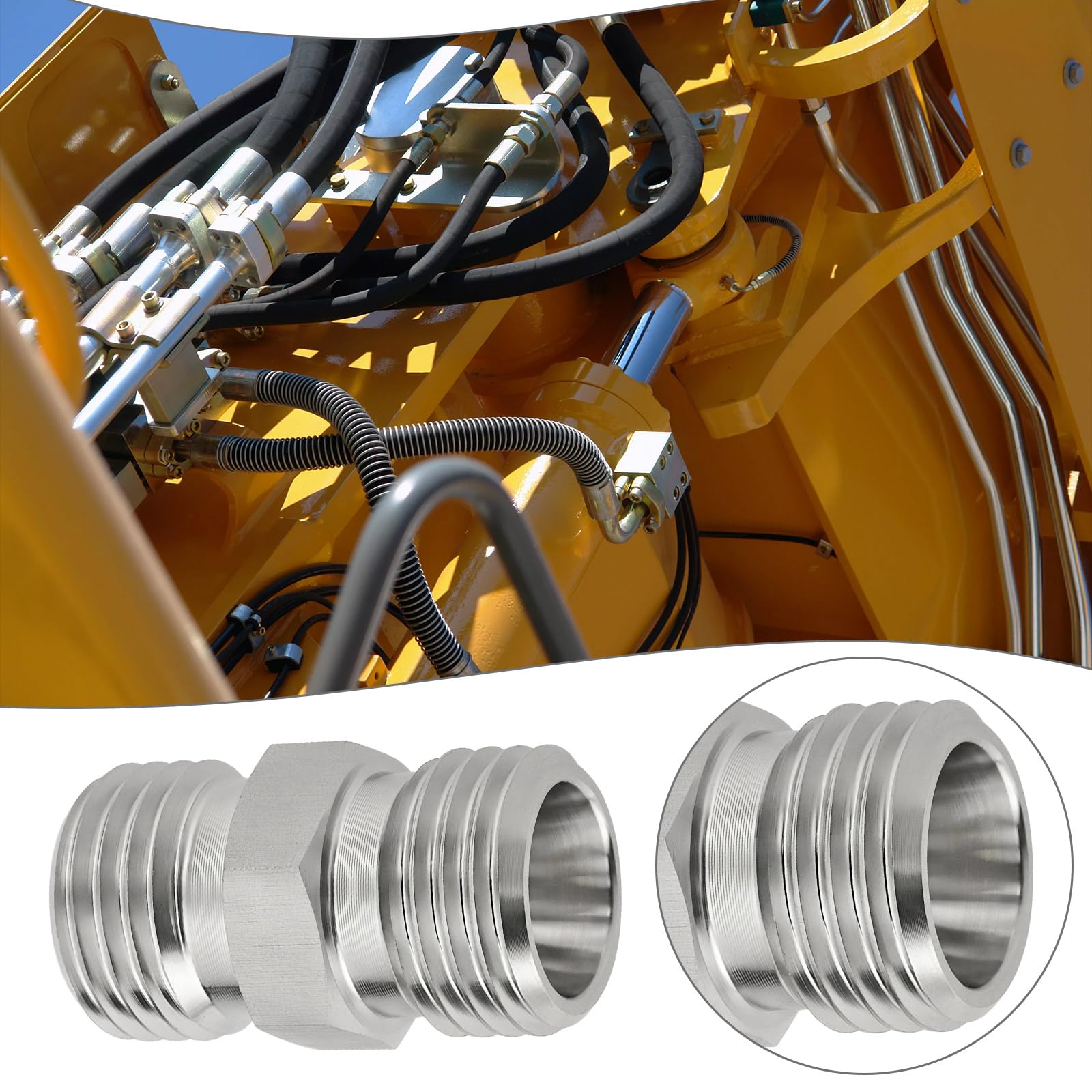 2 adaptadores hidráulicos M14 x 1.5 para manguera de tubo, conector de rosca adecuado para varios sistemas hidráulicos y excavadoras pequeñas, color plateado