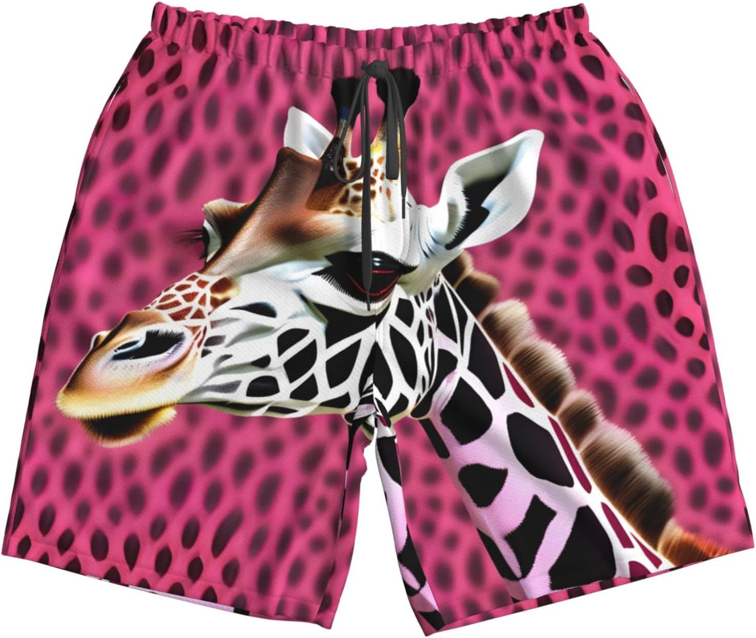 Pink Giraffe Texture Print Men's Quick-Drying Shorts Casual Beach Pants Stretch Waist Shorts and Pockets