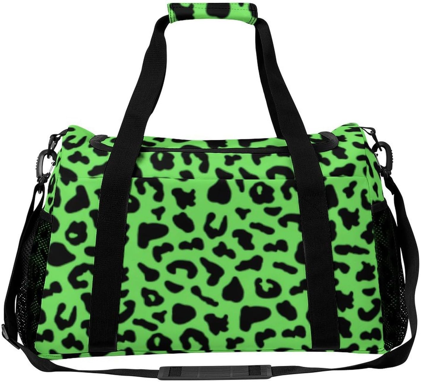 Fun Lime Green And Black AnimalPremium Twill Tote Handbag, Detachable Adjustable Strap Large Capacity Gym Travel Bag, Handheld Crossbody for Fitness Business Trip