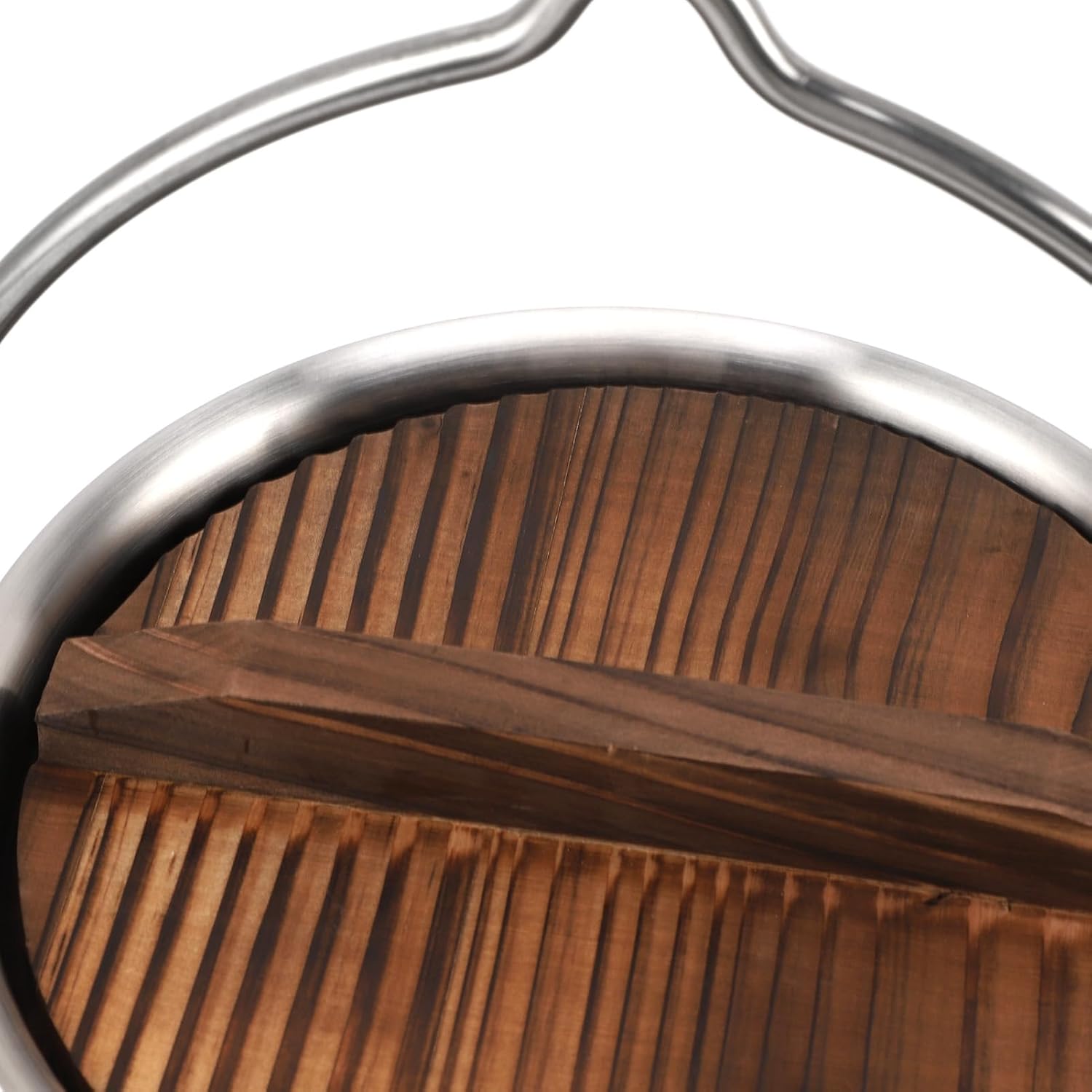 Camping Pot Cookware, 304 Stainless Steel Wooden Lid Hanging Camping Pot for Picnic (1.8L)