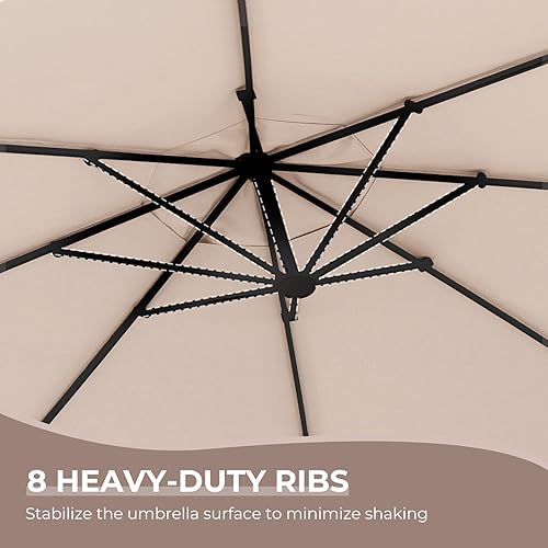 Miniatura 8 de Grand patio Sombrilla Cantilever de 11 pies con Base para Exteriores, Sombrilla Grande Redonda de Aluminio Descentrada para Patio, Jardín, Patio