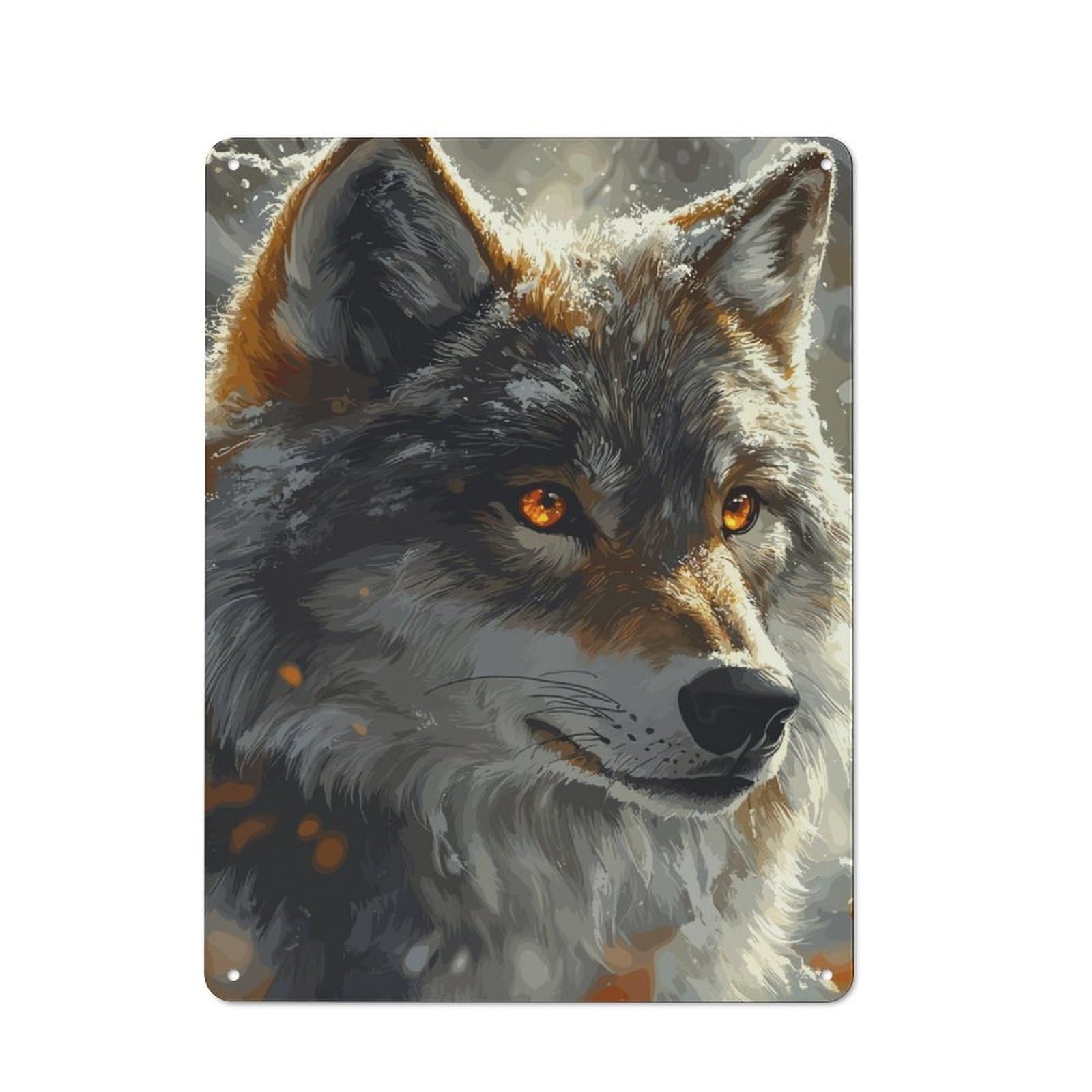 Junmoney Wolf With Fiery Eyes Industrial-Style Tin Sign 40X30cm For Garage Or Workshop, For Garage, Workshop And Man Cave Decoration