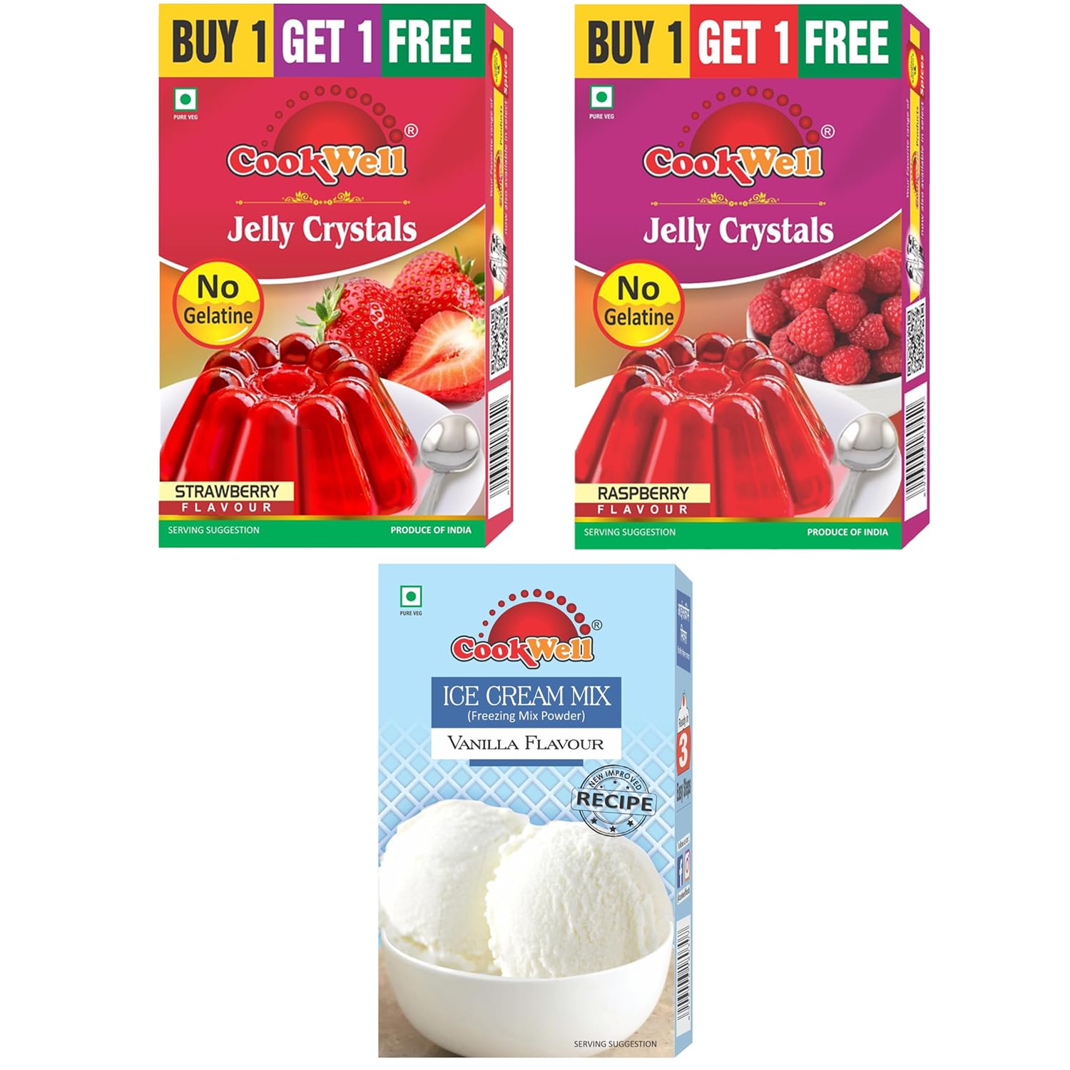 Cookwell Combo of Ice Cream Mix Vanilla 100g × 1 and Jelly Crystal 100g × 1+1 Flavours (Strawberry, Raspberry) - Tasty & Health-image-9