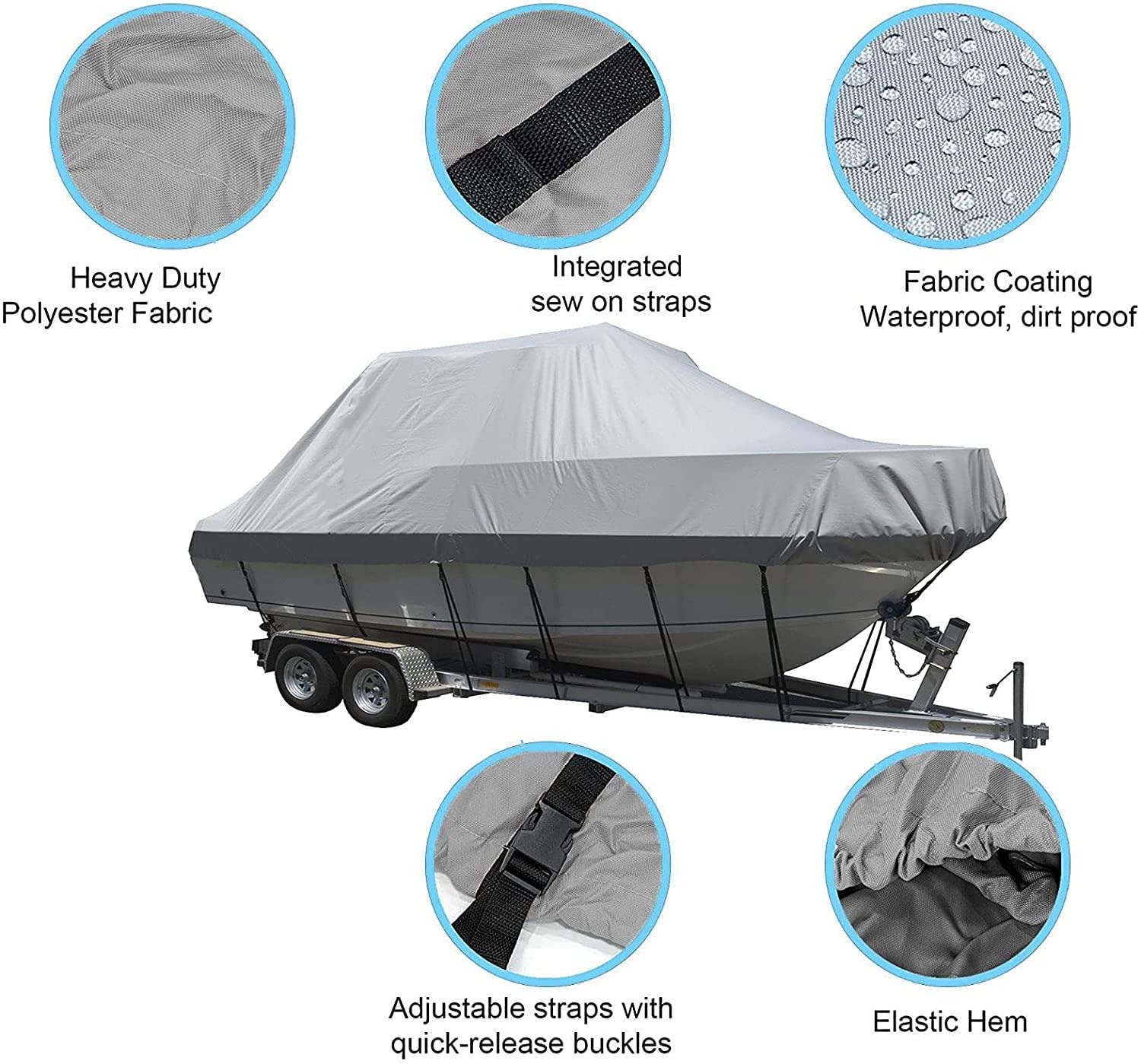 Copertura per Barca,Telo Barca,Telo Copri Barca,Impermeabile Protezione Uv in Tessuto 600d Adatto a Scafo a V,Tri-Scafo,Barca Da Sci Da Pesca Copertura per Barche,Grey-16-18FT:6.36 * 3.32CM