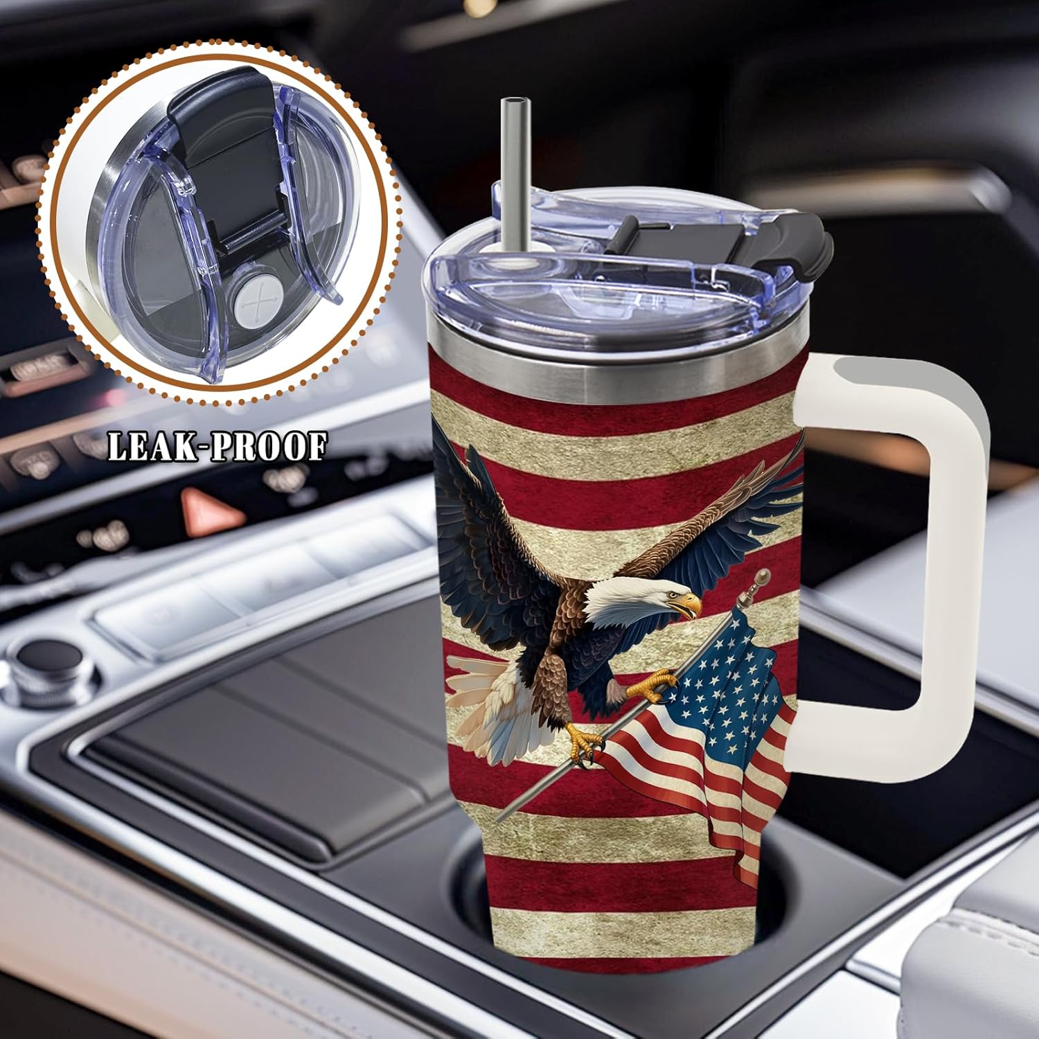 DUUV American Flag Tumbler 40 Oz, Eagle Gifts for Men on Birthday Christmas Thanksgiving Fathers Day, Patriotic Travel Mug for Men Dad Grandpa, Stainless Steel Insulated Mug, 1PCS - Image 6