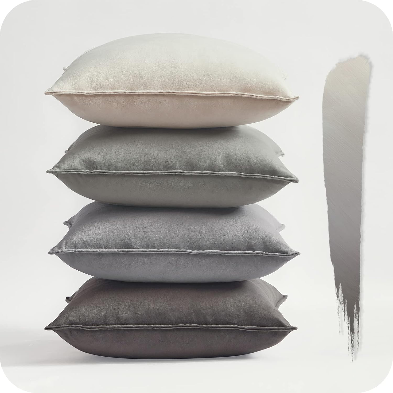 4er Set Kissen-Bezug mit Füllung Creme, Modell Sami, Luxus Kordsamt Sofakissen samt Couchkissen Dekokissen Zierkissen Kopfkissen, mit verstecktem Reisverschluss, weich & angenehm