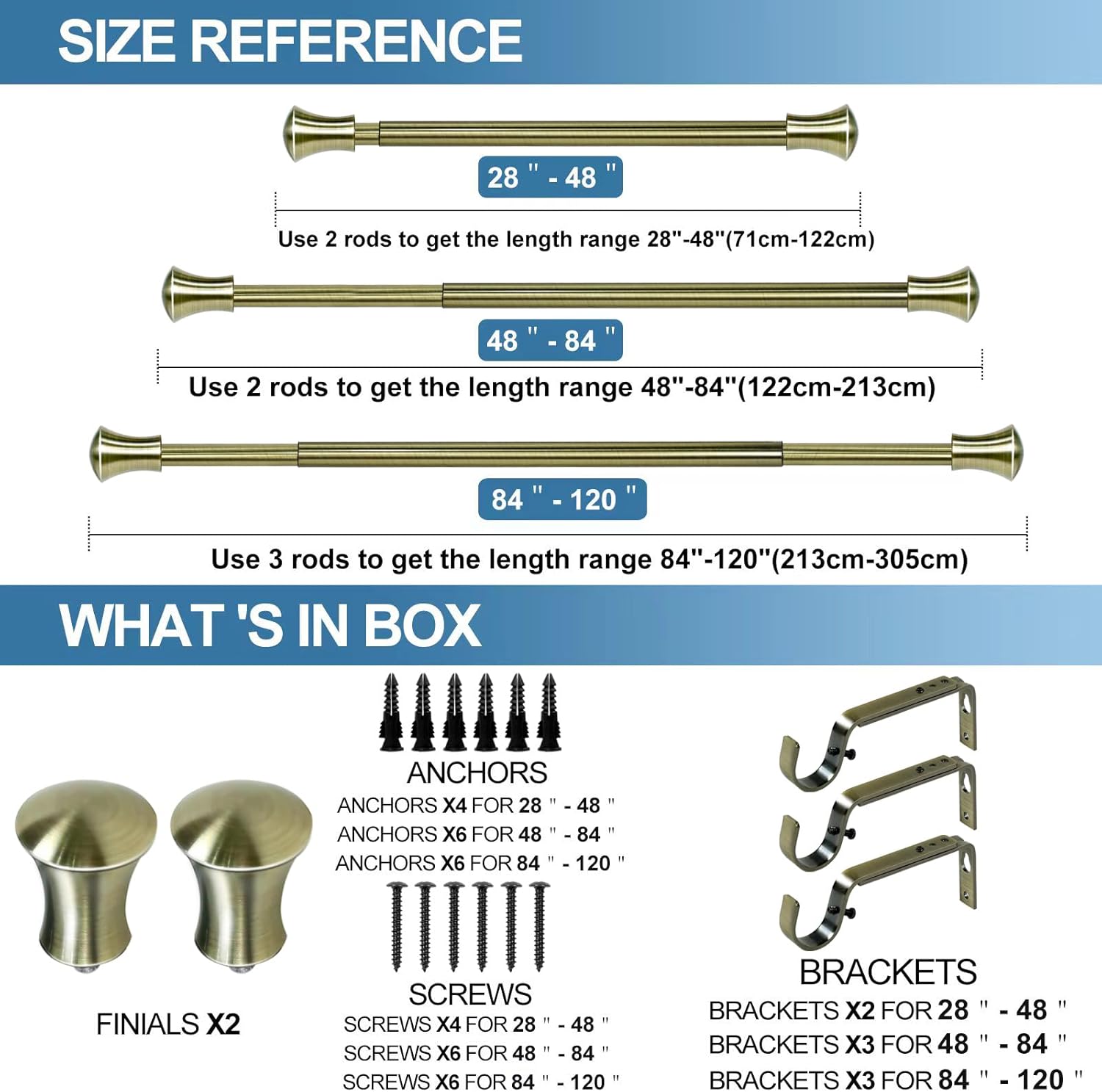 Urbanest Adjustable Buckingham Drapery Rod, 48"-84", Antique Brass