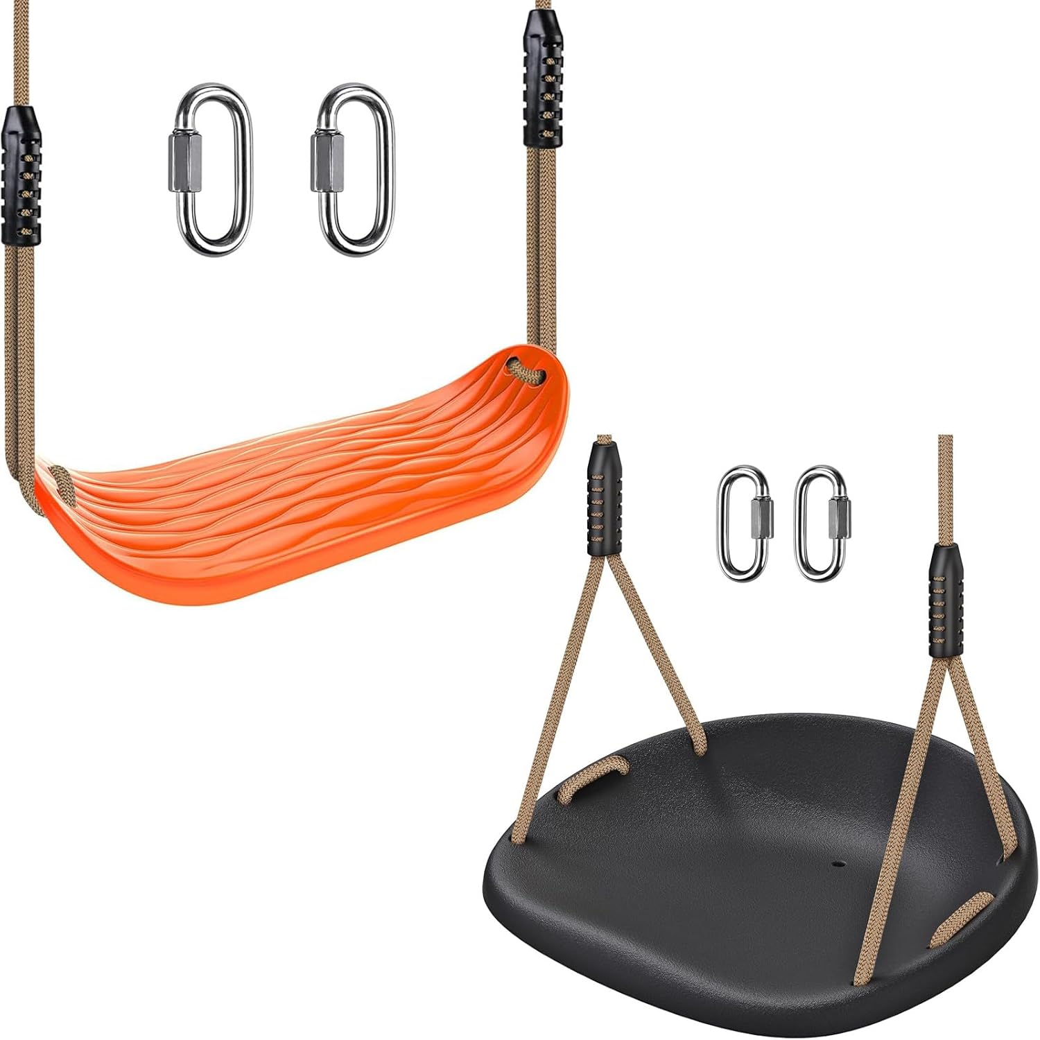 2pcs Swing Seat with Adjustable Rope and 4pcs Carabiners