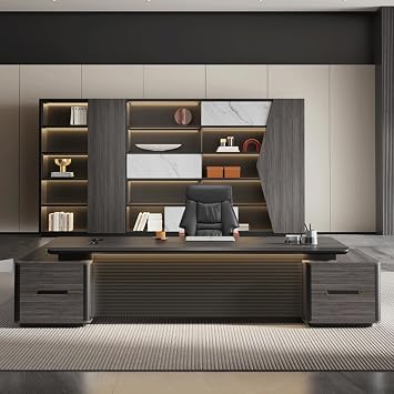 94" L Shaped Executive Office Desk, Modern Large Home Computer Table with Cabinets & Lockable Drawers Study and Writing Table Business Workstation Set for CEO, Boss