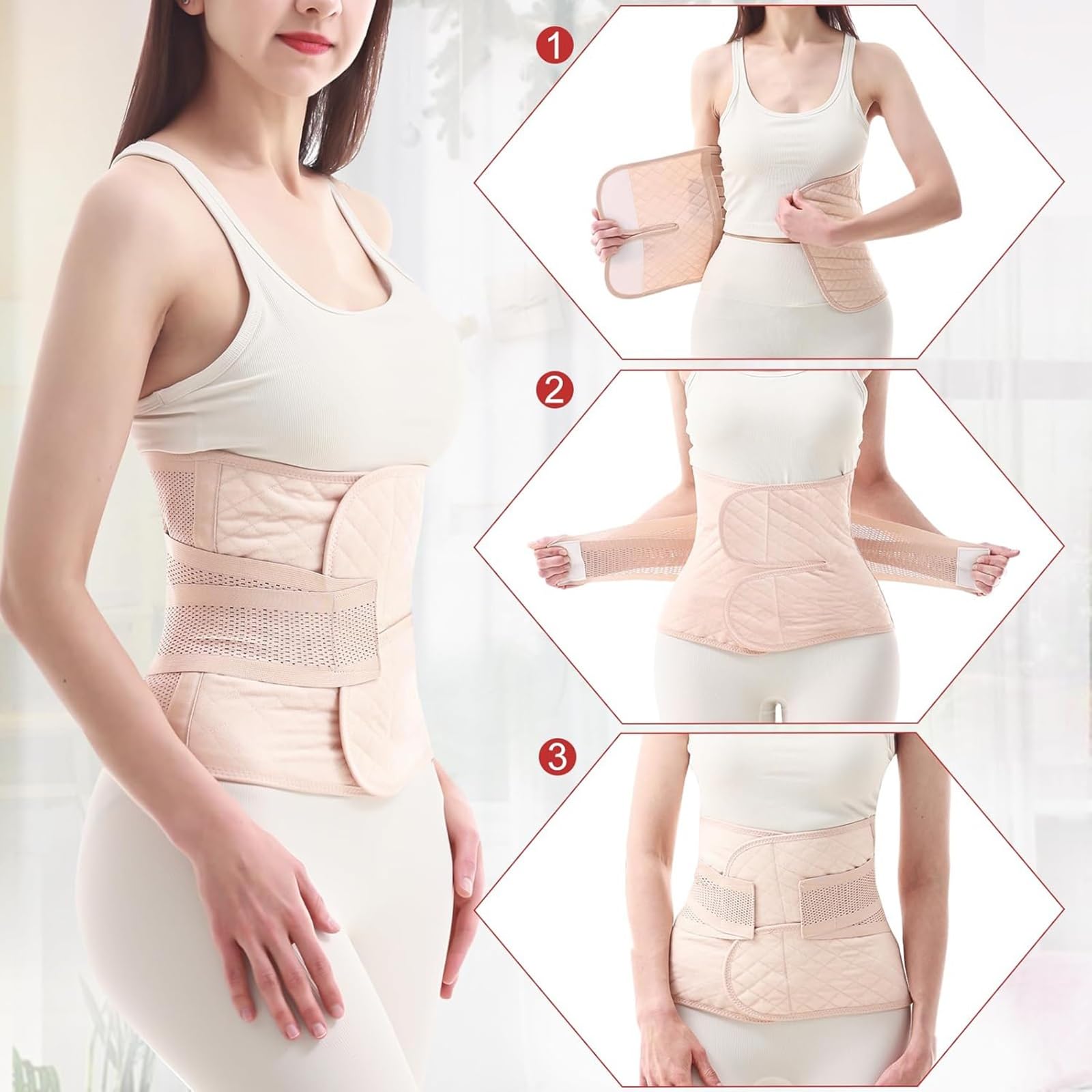 Cintura Addominale Postpartum, Cintura Addominale, Cintura Postpartum, Cintura di Supporto for Il Recupero del Taglio Cesareo Cintura Addominale Postpartum, Legante Addominale Postpartum(Beige,Small)