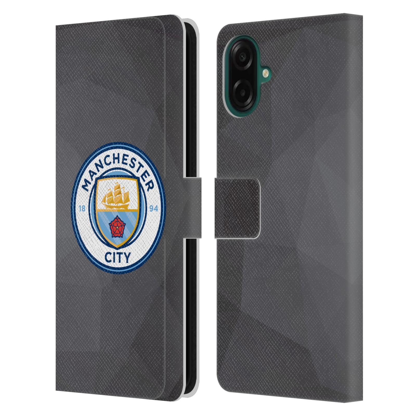 Head Case Designs Officially Licensed Manchester City Man City FC Black Full Colour Badge Geometric Leather Wallet Case Compatible With Samsung Galaxy A07
