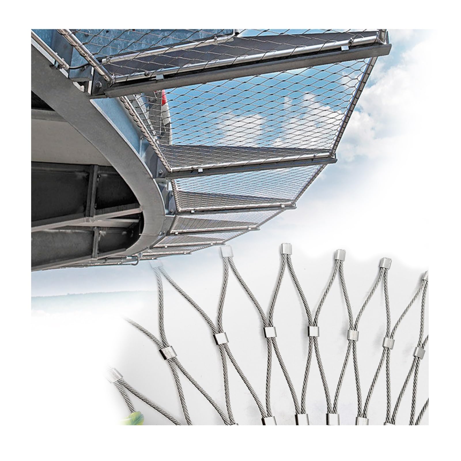Filet de securite en acier inoxydable de balcon flexible pour eviter les chutes de hauteur