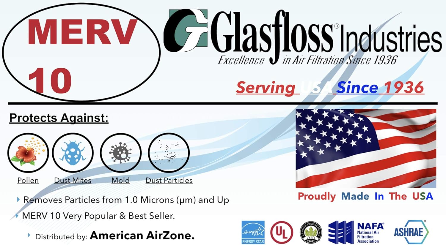 16x25x2 Glasfloss ZLP Filter MERV 10 - Box of 12