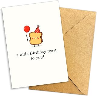 A Little Birthday Toast to You Greeting Card – Cute Toast with Balloon and Party Hat – Fun and Playful Birthday Card for Friends, Family, and Loved Ones – 8x5.3 Inch