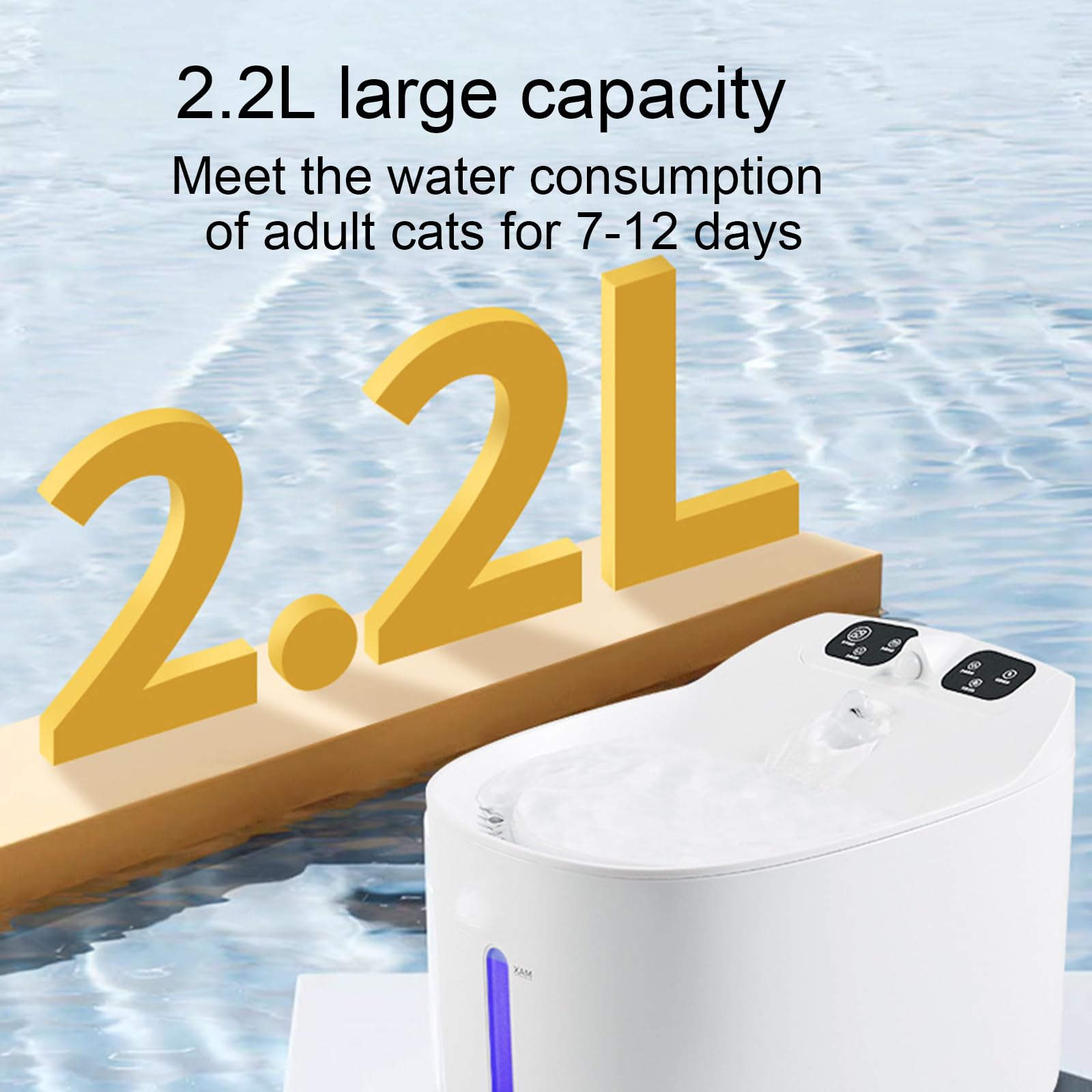 Distributore di acqua per animali domestici, rilevamento intelligente, 3 modalità, funzionamento silenzioso, serbatoio dell'acqua di grande capacità da 2,2 l