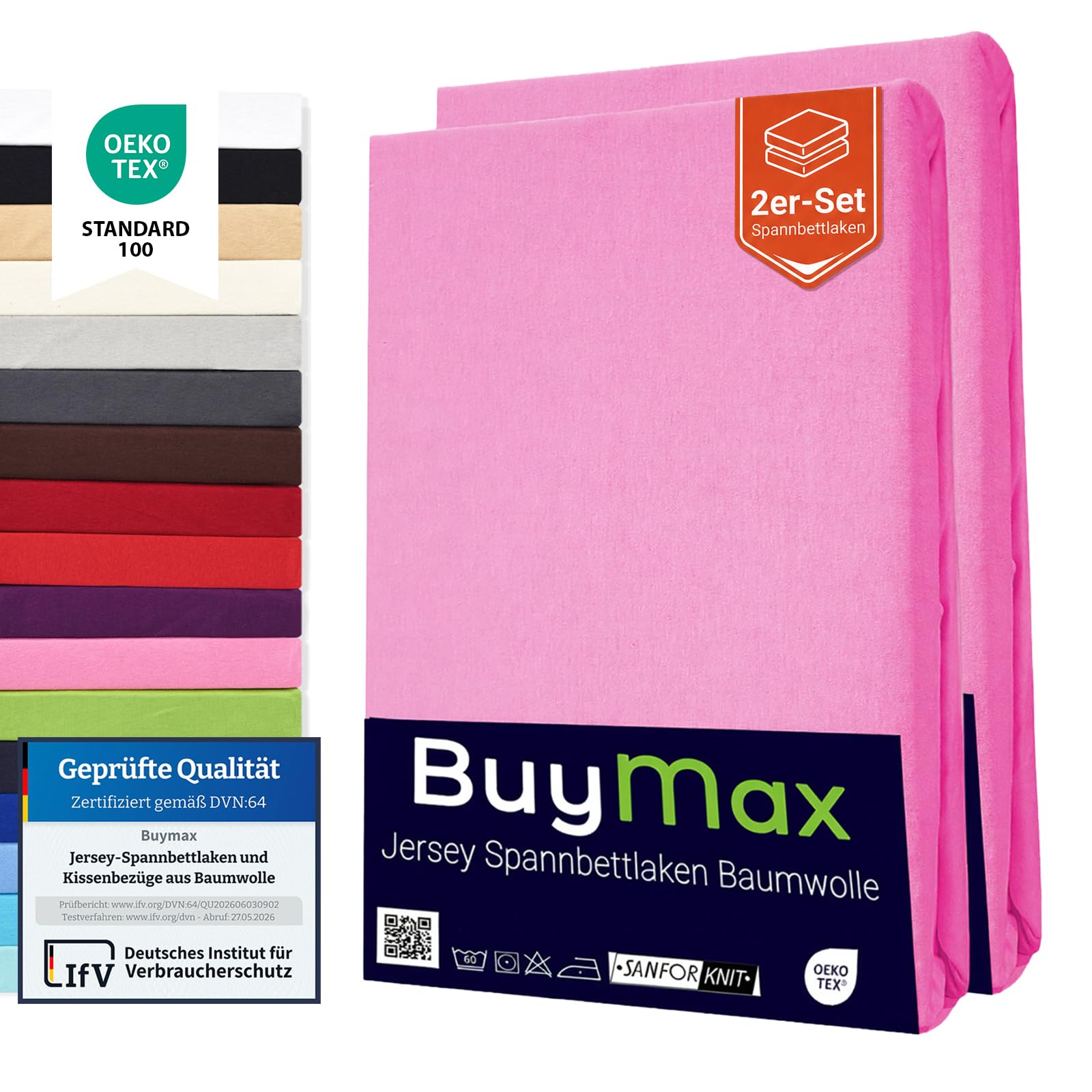 Buymax Spannbettlaken 100x200cm Doppelpack 100% Baumwolle Spannbetttuch Bettlaken Jersey, Matratzenhöhe bis 25 cm, Farbe Altrosa