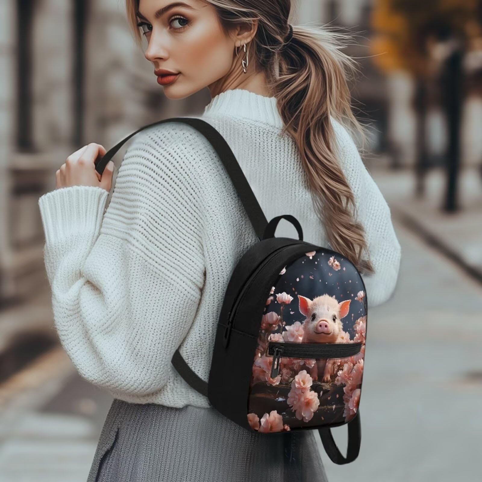 TSOVTHRID Pig Flower Traveling Backpack for Women Lightweight Mini Backpack Purse for Women Womens Purses and Handbags Suitable for Outdoor Activities Travel Hiking