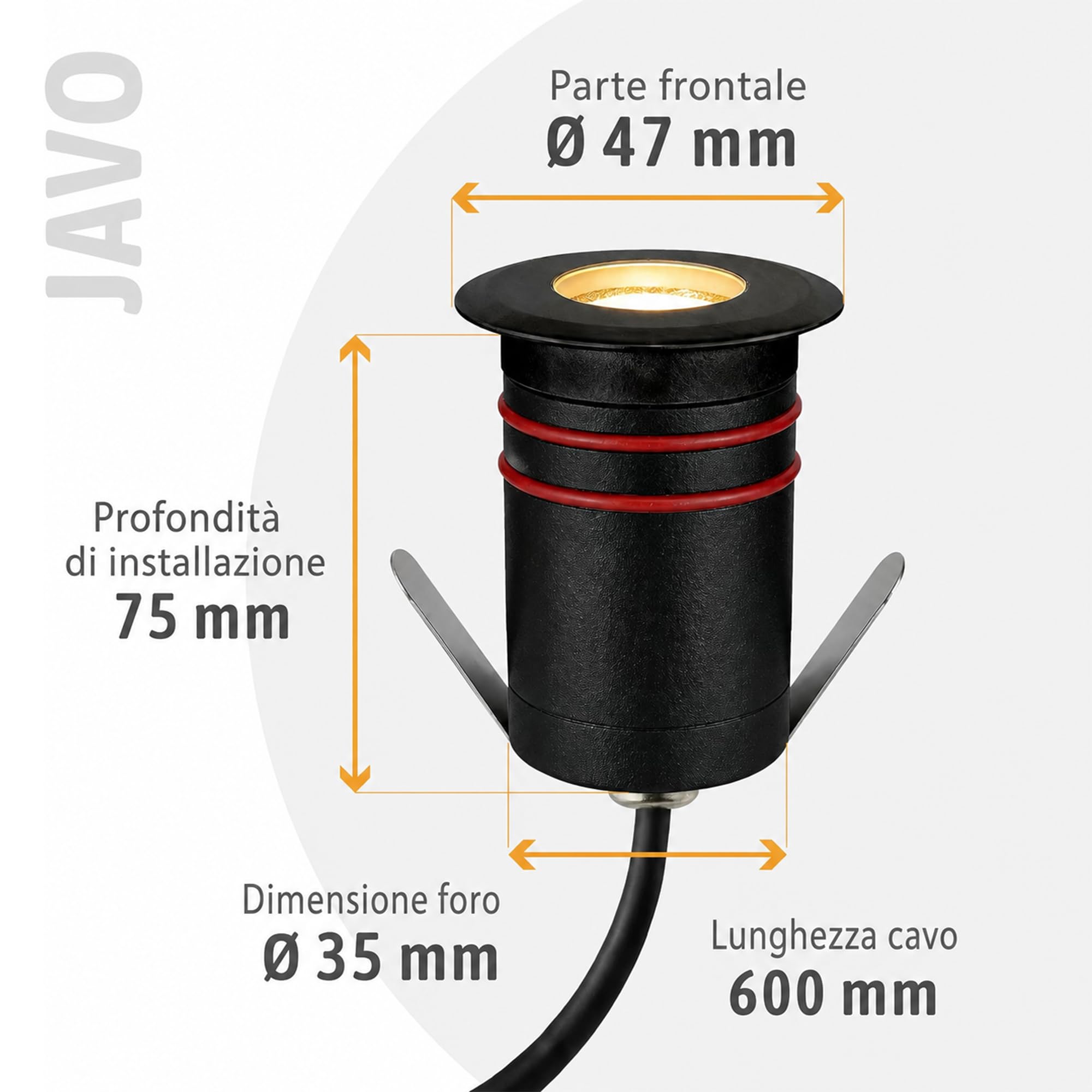 SSC-LUXon JAVO Nero Frontale - 6 Faretti LED Incasso Esterno IP67 | segnapasso mini, LED integrato luce calda, 230V senza trasformatore, calpestabile, per vialetto e giardino