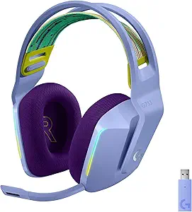 Logitech G733 Lightspeed Wireless Gaming Headset with Suspension Headband, LIGHTSYNC RGB, PRO-G Audio Drivers - Lilac (Renewed)