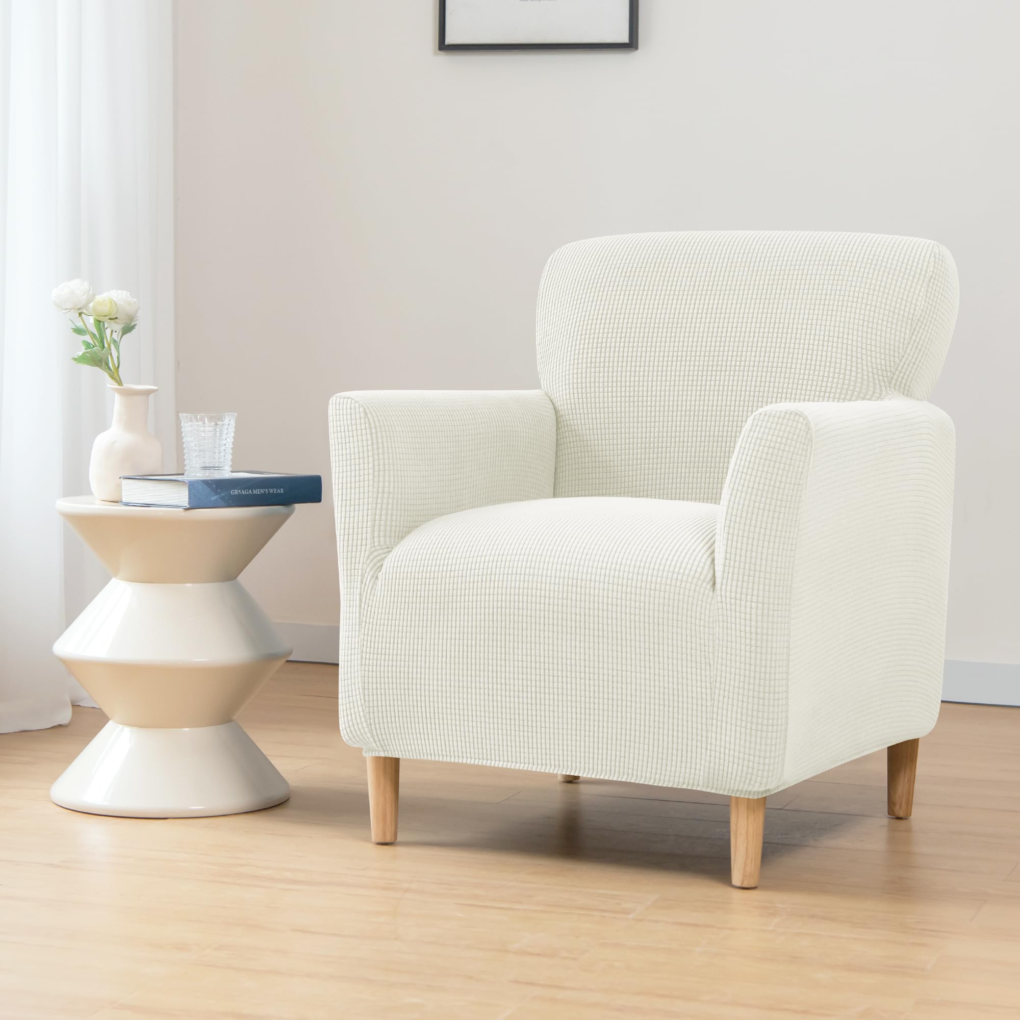 OKYUK Banquet Armchair Slipcovers Chair Slipcovers with Arms Stretch Chair Covers for Living Room Anti Slip Soft Armchair Slipcover Kids Pets Friendly Furniture Protector (Milk white-A) โ image 1