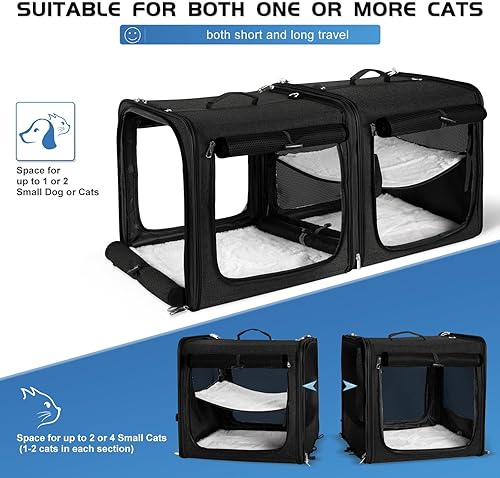 Vista 16 de Suertree Transportador de gatos para 2 gatos, transportador de viaje para mascotas con caja de arena para gatos y perros pequeños de hasta 45 Gris