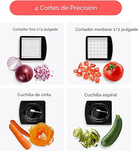 Miniatura 4 de Fullstar The Original Pro Chopper - Picador de verduras y espiralizador, picador de alimentos con recipiente, rebanador de frutas, utensilios