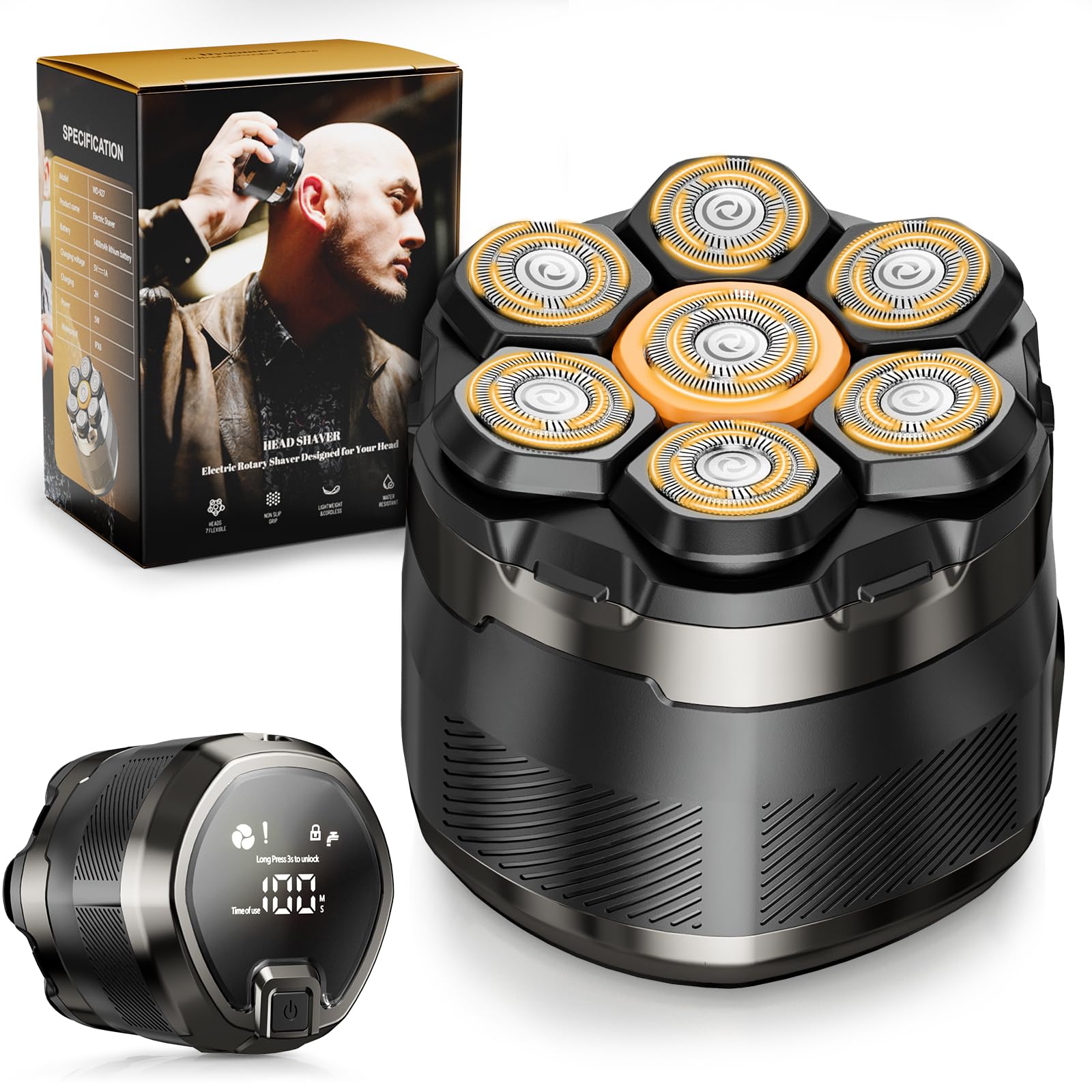 head shaver for bald men 7d electric bald razor - waterproof wet dry shaving - professional grooming kit for balder - rechargeable head shavers for scalpfacebeard