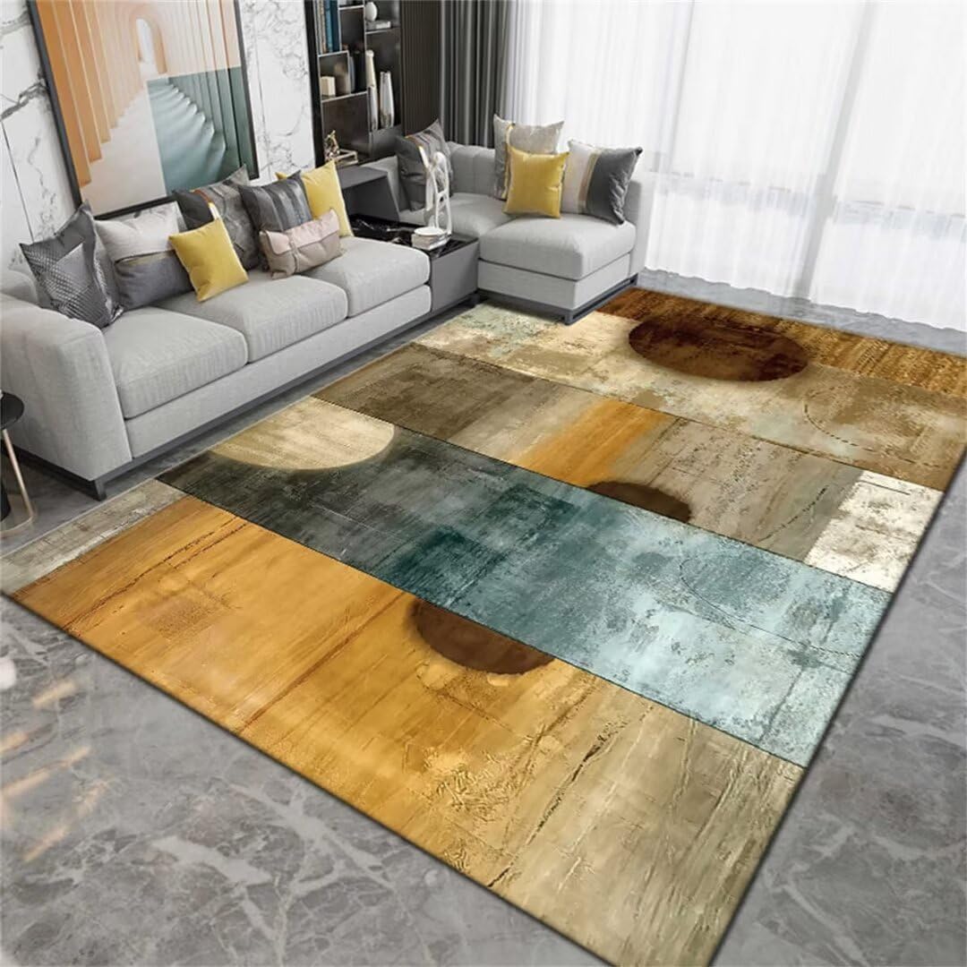 Grand tapis enfant jaune 60x90cm design multicolore pour salon