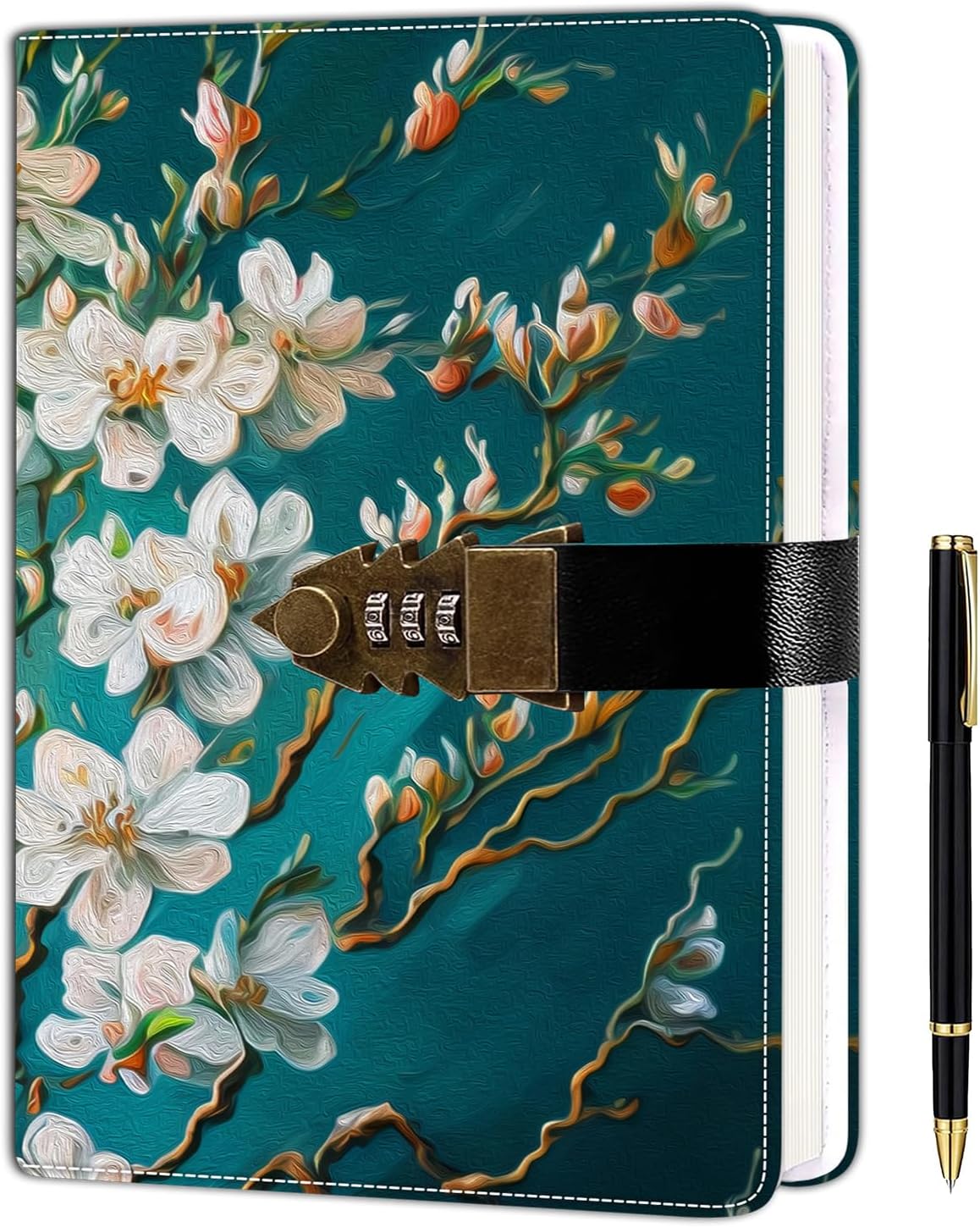 ZXHQ Diary with Lock for Girls Gifts for Teenage Girls 8 9 10 11 12 13 14 15 16 Years Journals with Code - A5 224 Pages Blooming Branches