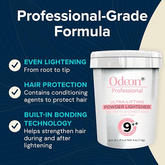 Odeon Ultra-Lifting Powder Lightener 4oz Hair Bleach Lifts Up to 9++ Levels, Dust-Free for Balayage & Full Bleaching