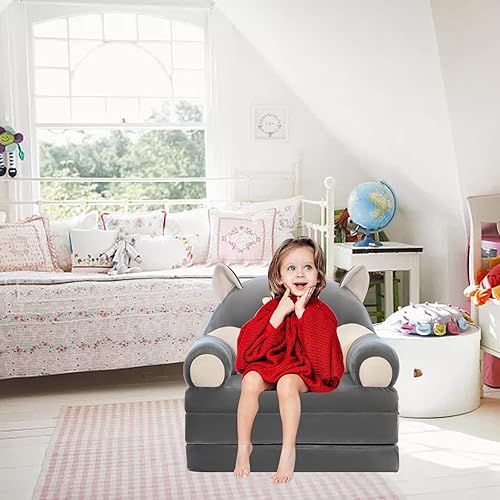 Miniatura 2 de GURSAC Sofá plegable de felpa para niños, sillón plegable 2 en 1, sofá plegable para niños, lindo sofá de dibujos animados, sofá de niños, sofá