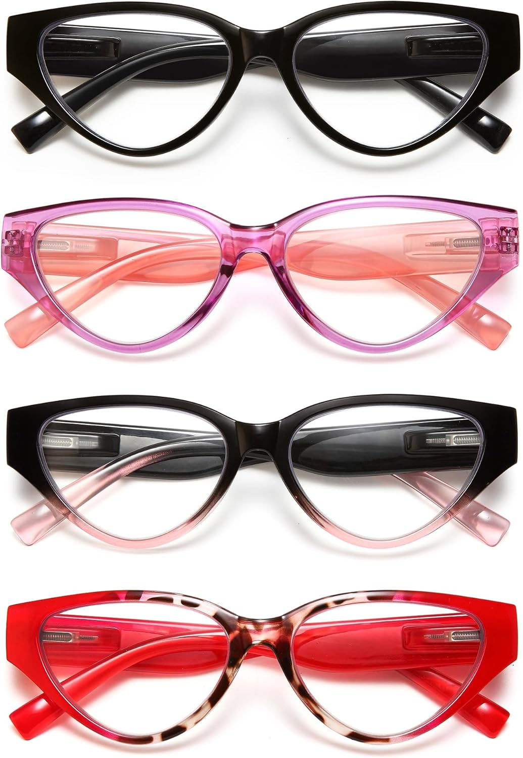 EYEURL 4-Pack Cat Eye Reading Glasses for Women-Blue Light Blocking Computer Glasses with Spring Hinge Anti-Glare Readers for Women 1.5